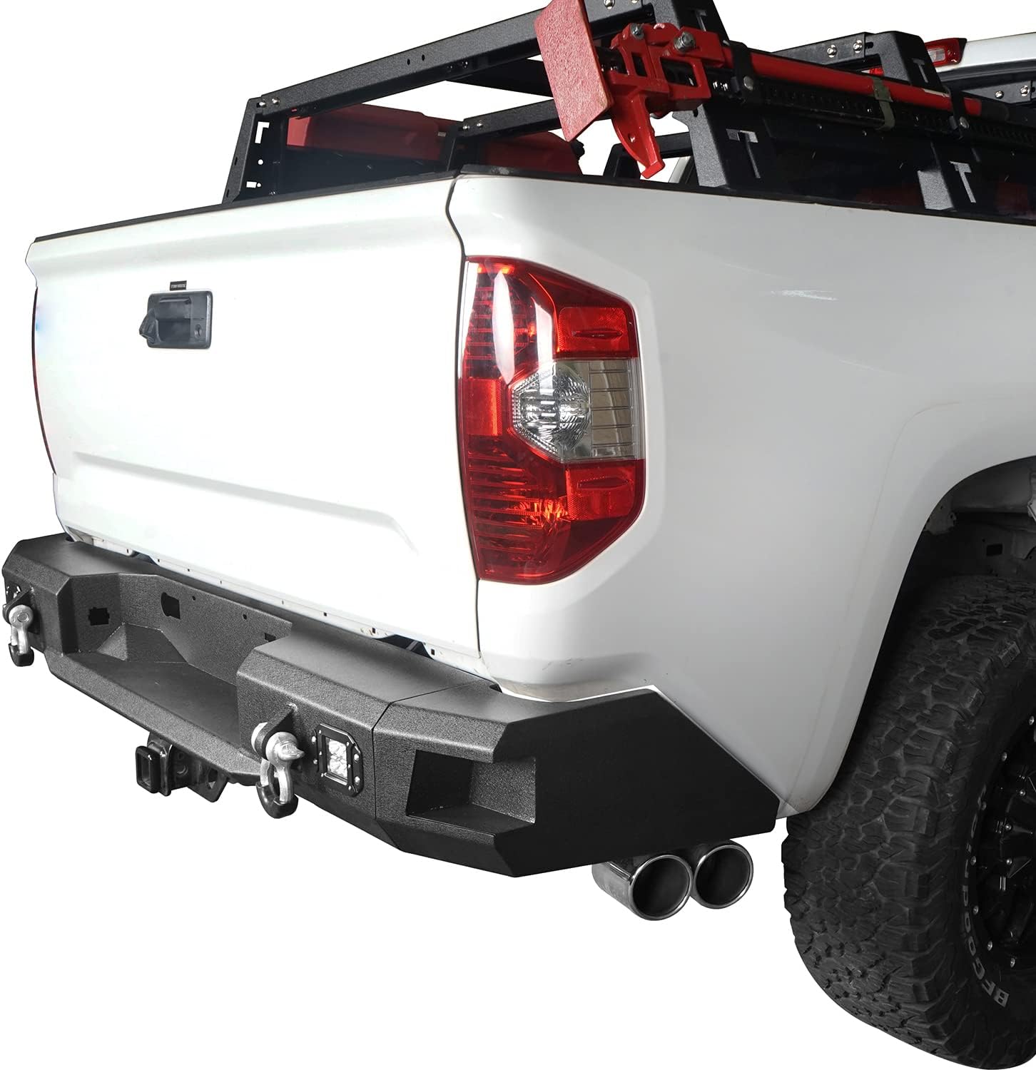 Hooke Road Full Width Front & Rear Bumpers Combo for 2014-2021 Toyota Tundra, Solid Steel Bumper w/Winch Plate & LED Lights