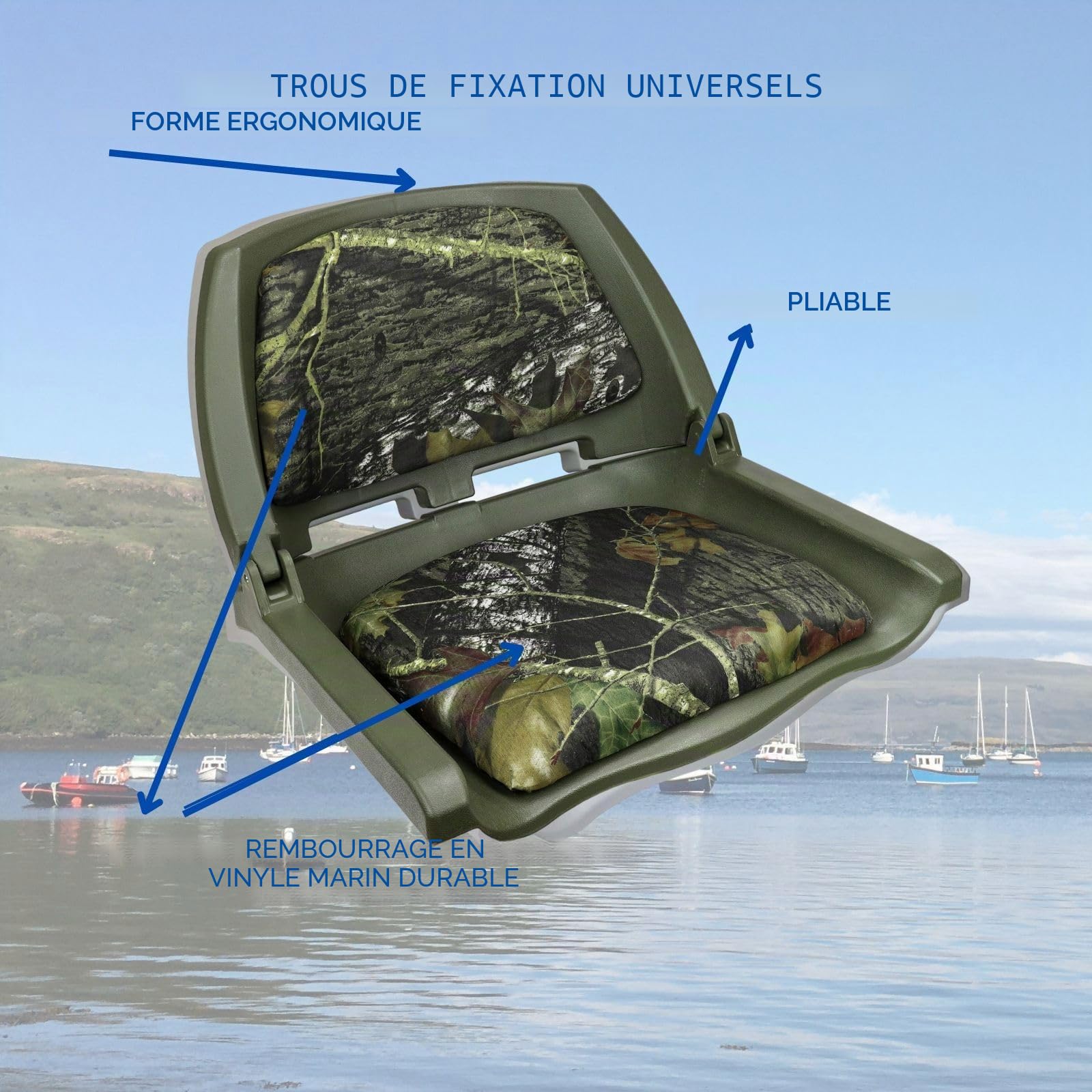 Siège de bateau pêcheur Mossy Oak Break Up pliable