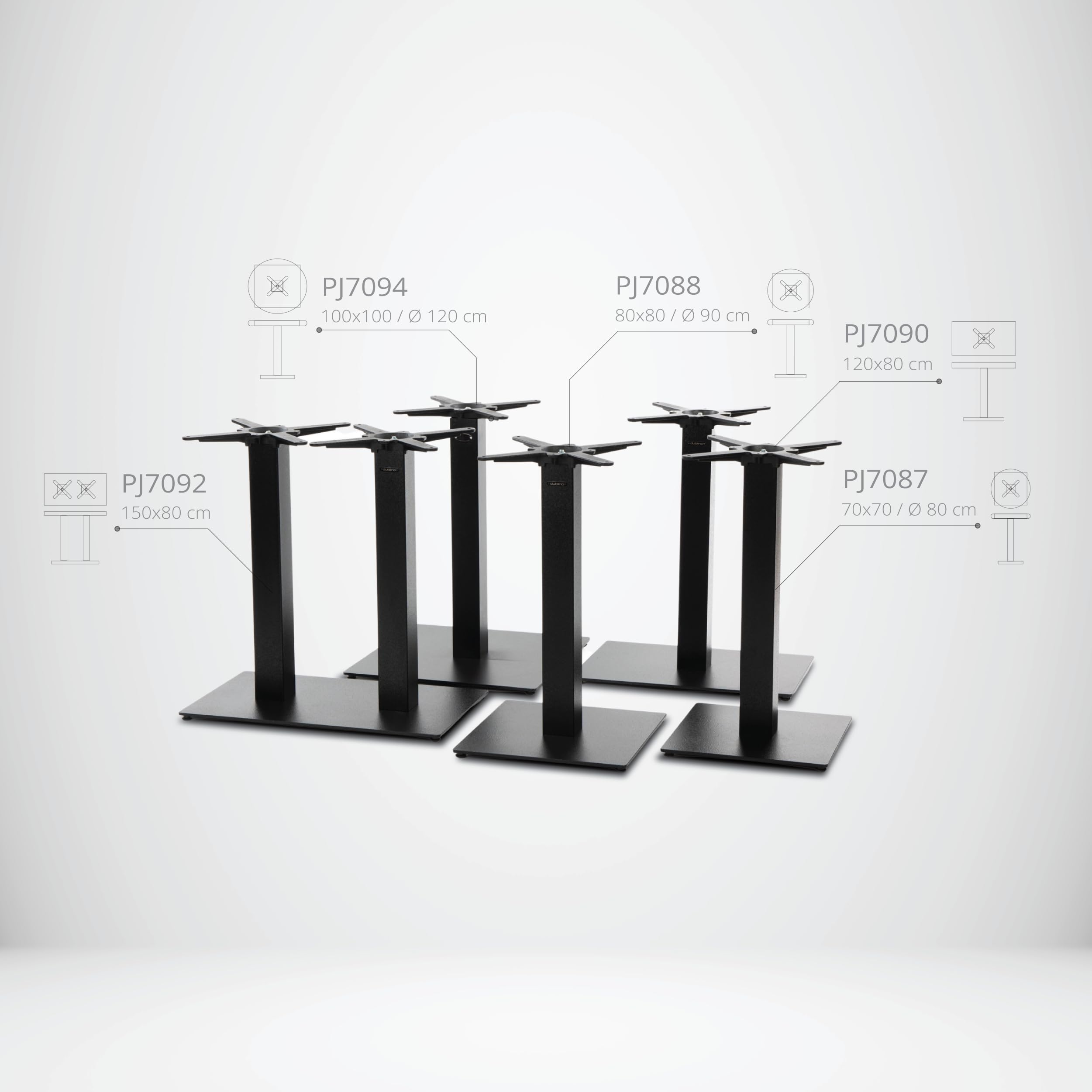 Base per Tavolo da Pranzo Premium in Metallo Nero - PJ7087 - Gambe per Tavoli (Altezza: 73 cm, Peso: 15,5 kg, Gambe per Tavoli 40x40 cm) - Max. Dimensione della Tavola: 70x70 / Ø 80 cm