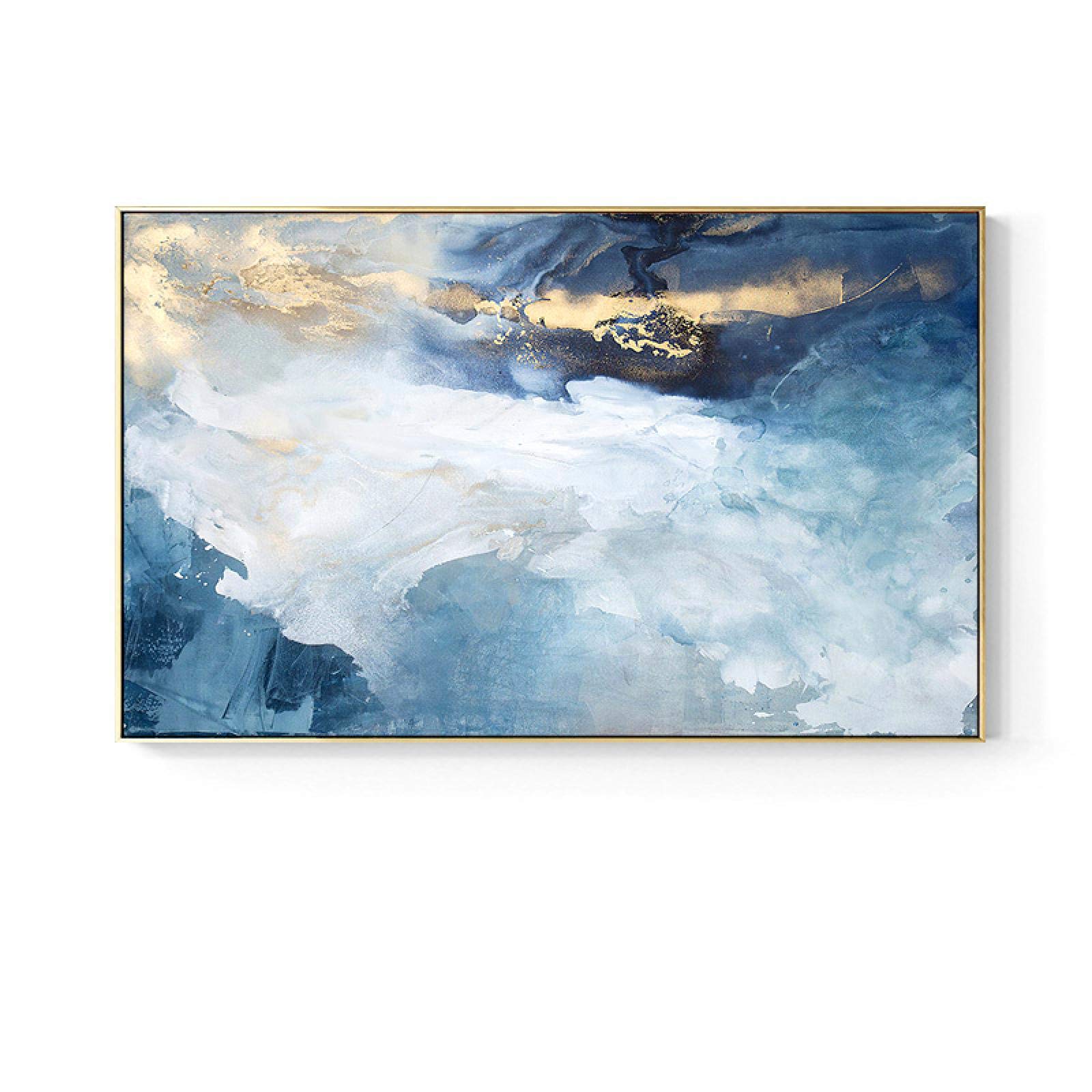Peinture sur toile bleu et or 40x65cm avec cadre intérieur aux finitions premium