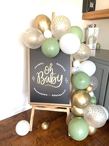 Miniatura 4 de Guirnalda de globos de látex retro de aguacate verde frijol verde, globos metálicos dorados con temática de selva, baby shower, decoración de fiesta