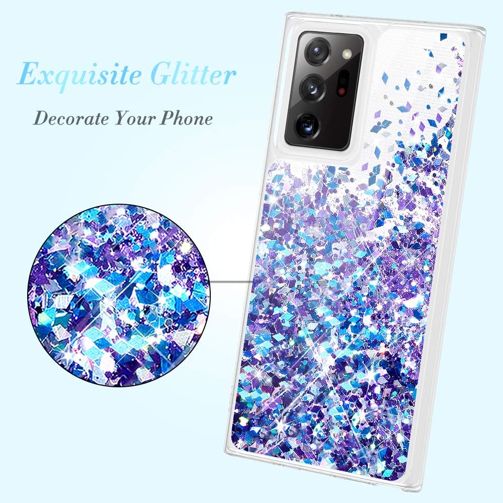 Caka Glitter Case for Galaxy Note 20 Ultra Case Glitter Girly Girls Women Bling Sparkle Liquid Quicksand Flowing Waterfall Clear Soft TPU Case for Samsung Galaxy Note 20 Ultra (Blue Purple)