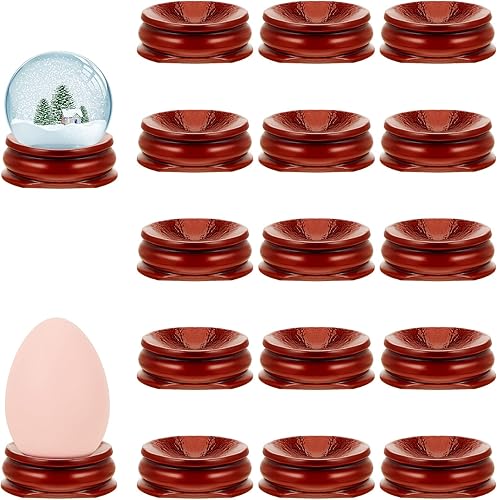 Taiyin 15 soportes para huevos de 1.4 pulgadas, soporte de esfera de cristal de madera, soporte decorativo para huevos, soporte de bola de cristal