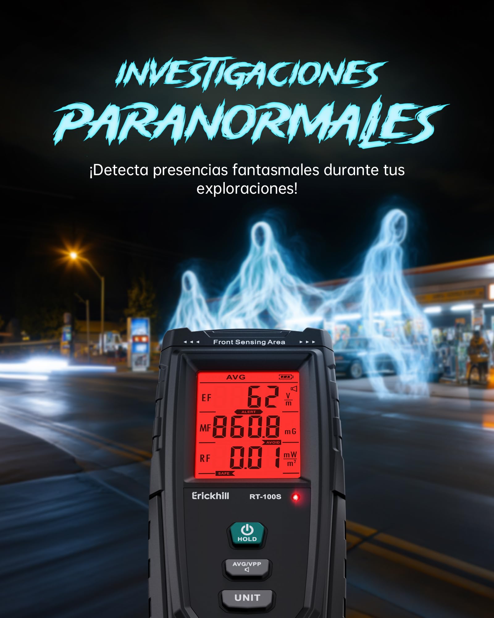 ERICKHILL Medidor EMF RT-100S, Prueba EF/MF/RF, Campo Magnético Recargable, Detector de Radiación de Interfaz Dual Digital/Gráfico, Pantalla LCD Digital, para Hogar, Oficina, Exterior