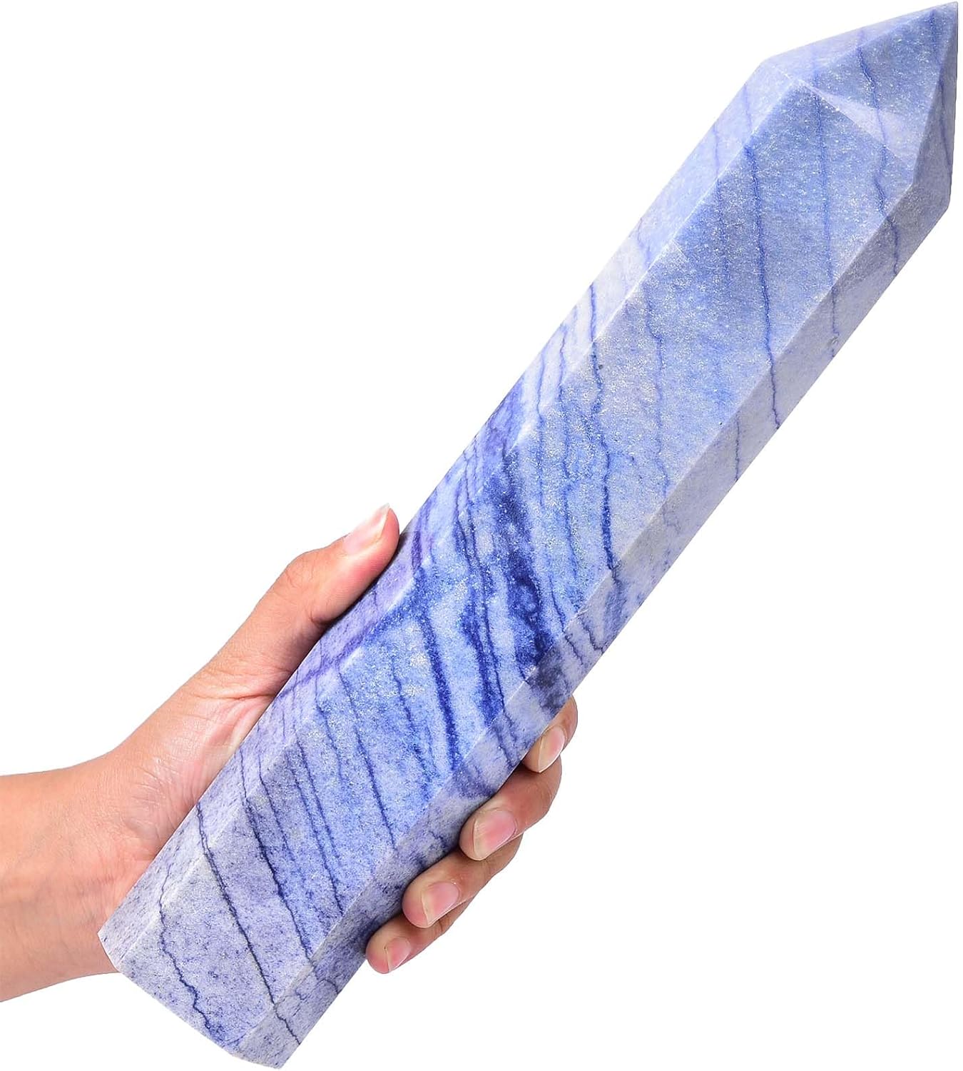 AMOYSTONE Extra Large Healing Crystal Obelisk Tower Blue Aventurine Point Wand Crystal Decor Reiki 4.0-4.4 LBS