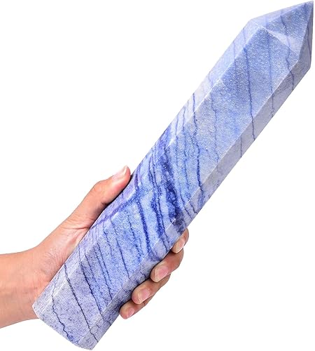 Miniatura 2 de AMOYSTONE Torre de obelisco de cristal curativo extra grande, varita de punta de aventurina azul, decoración de cristal Reiki, 4.0-4.4 libras