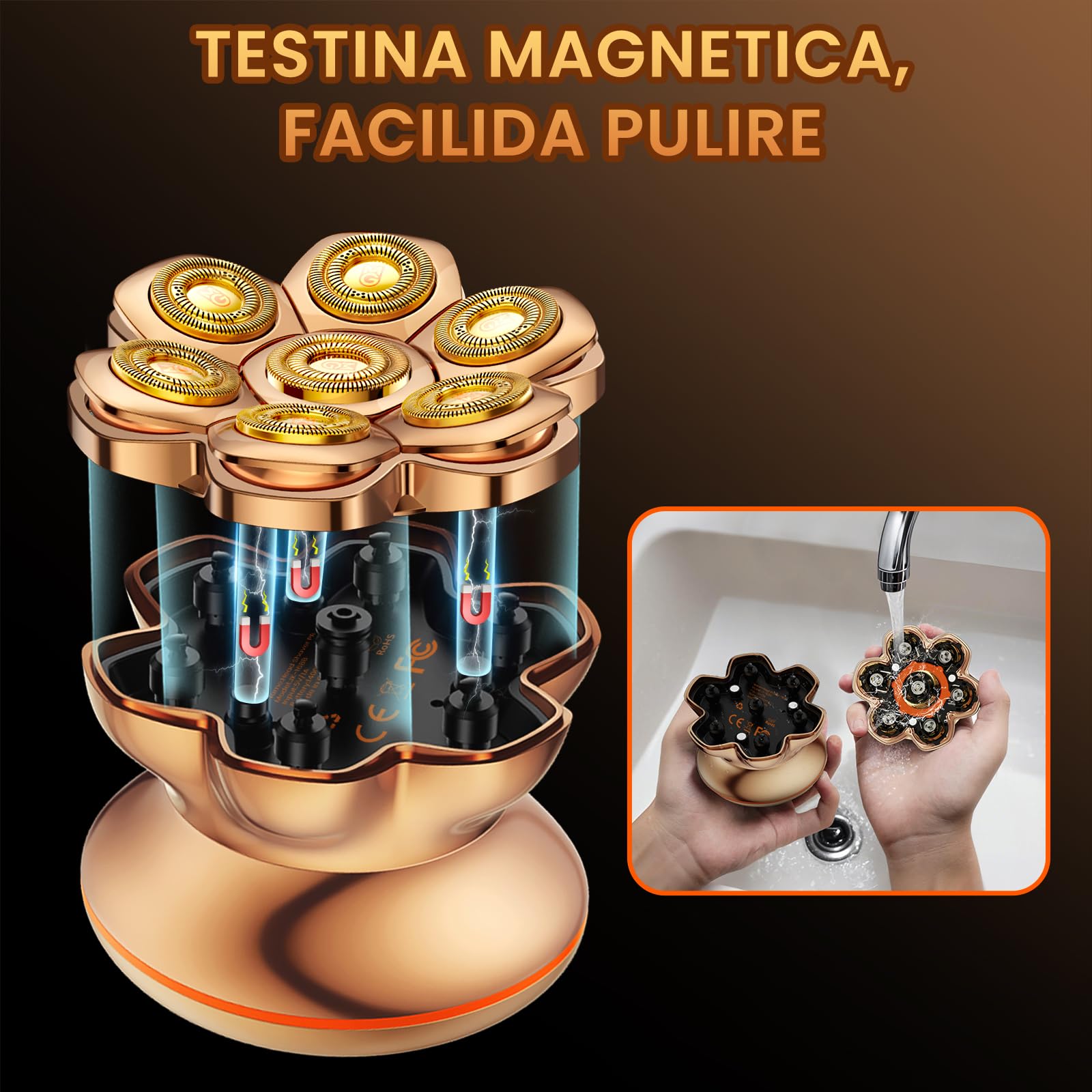 MAXGROOM 7D Rasoio Testa Calva 2 Velocità 7000RPM & 6600RPM, 2026 Rasoio Elettrico Capelli Uomo Rasa Capelli Uomo a Zero Assoluto, Shaver Capelli, Regalo per Papà e Marito (Oro)