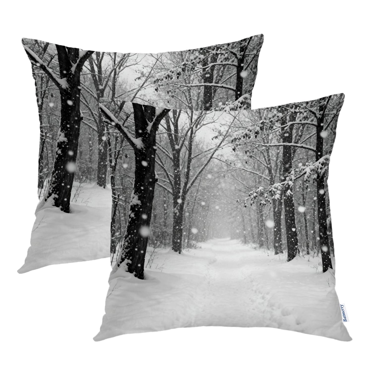Batmerry Winter Pillow Covers 18x18 Inch Set of 2, Winter Scenes with Snow Covered Trees Double Sided Decorative Pillows Cases Throw Pillows Covers