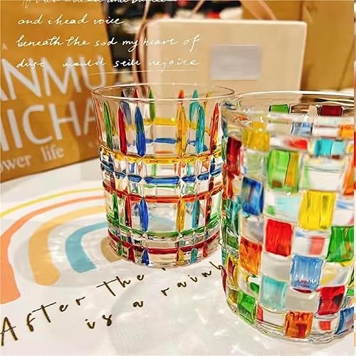Miniatura 5 de Glass Drinking Glasses Coulorful Crystal Glass Cups Lines Hand-Painted Woven Stained Whiskey Vintage Glassware Juice Cup(Woven)