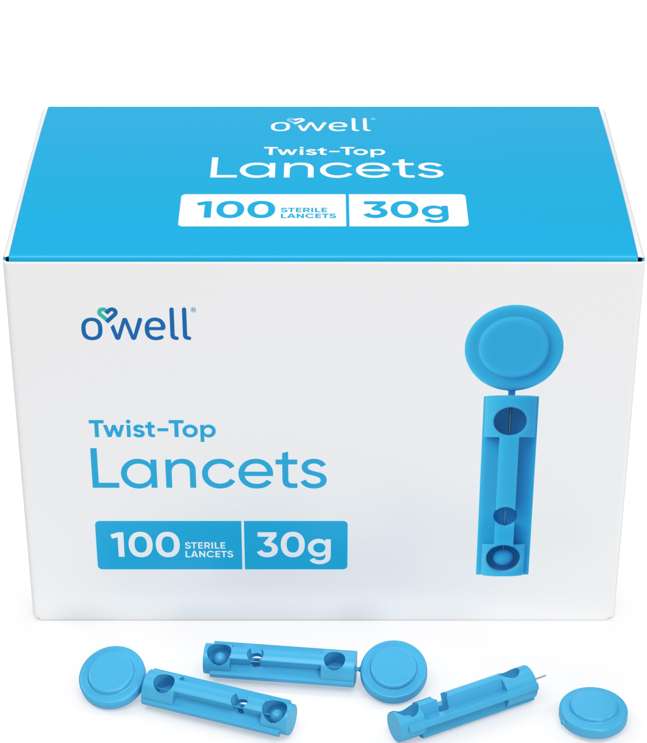 OWELL Twist Top Lancets, Sterile Lancets for Diabetes Testing, Lancets for Diabetic & Blood Sugar Test, Thin Lancet for Regular Skin, 30 Gauge, 100 Count