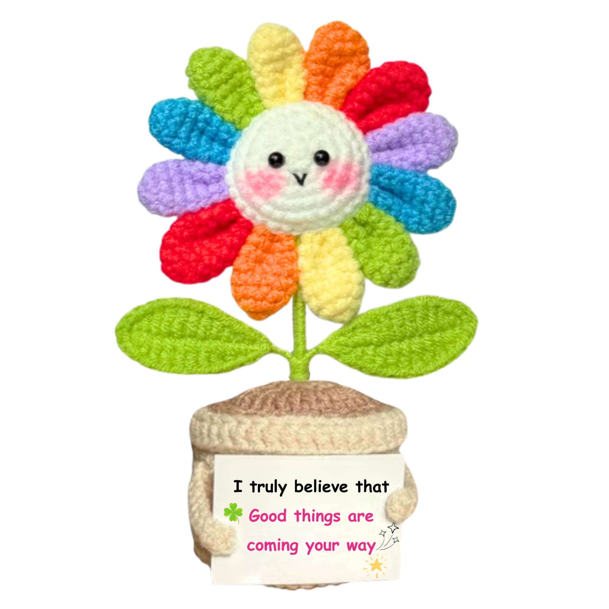 Crochet Plant with Card – Handmade Crochet Flower Gift for Mom, Coworkers, Friends &amp; Family – Thoughtful Gift for St.Patrick's Day, Valentine’s &amp; Birthdays