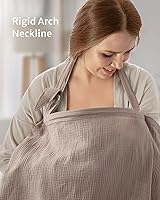 Vista 4 de Blissful Diary Funda de lactancia de muselina para lactancia materna, cubierta transpirable con cuello de arco para mujeres, delantal de lactancia