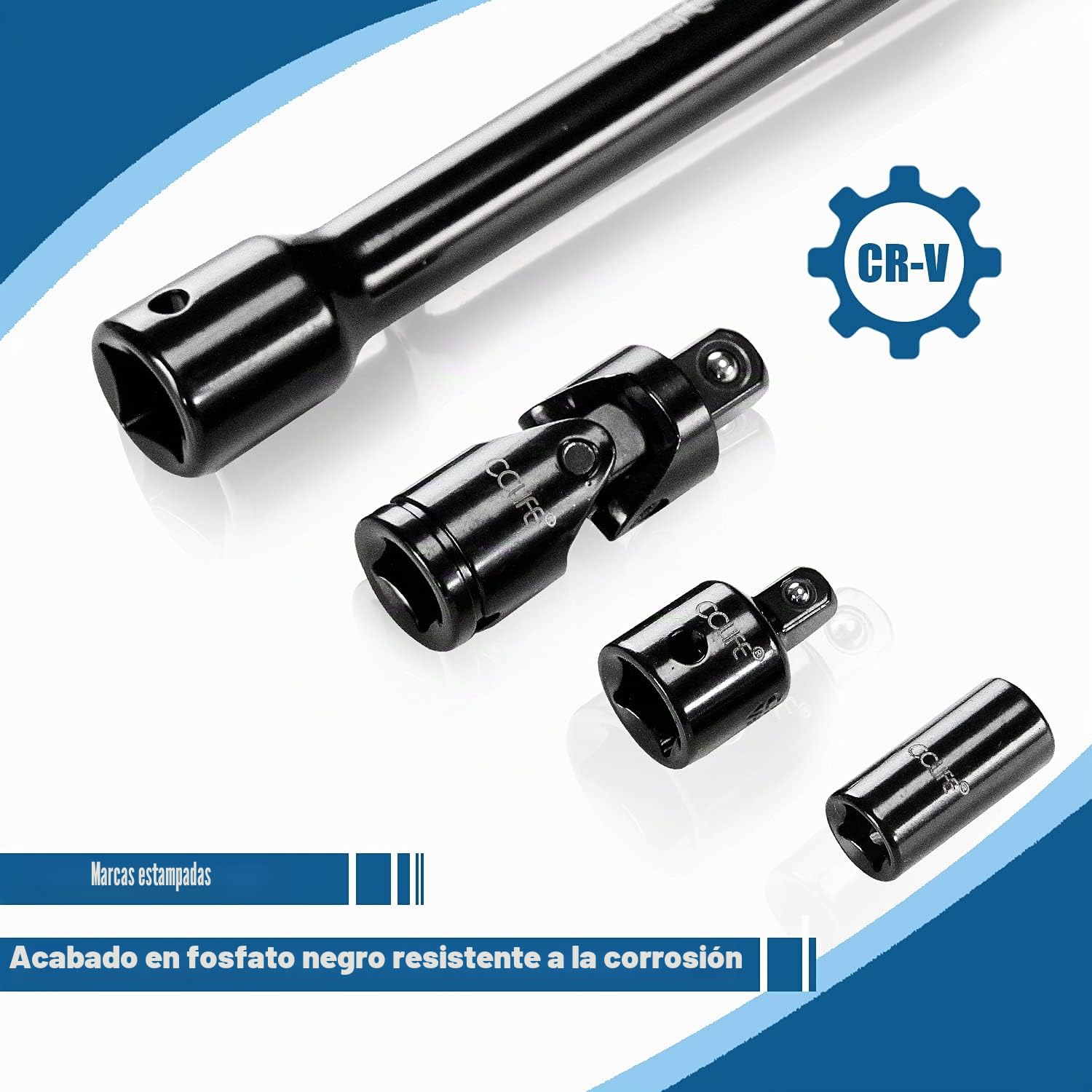 CCLIFE 18 piezas Juego de Alargador Llave Vaso Extensiones Carraca 1/2' 1/4' 3/8' con Junta Universal y Adaptadores,CR-V
