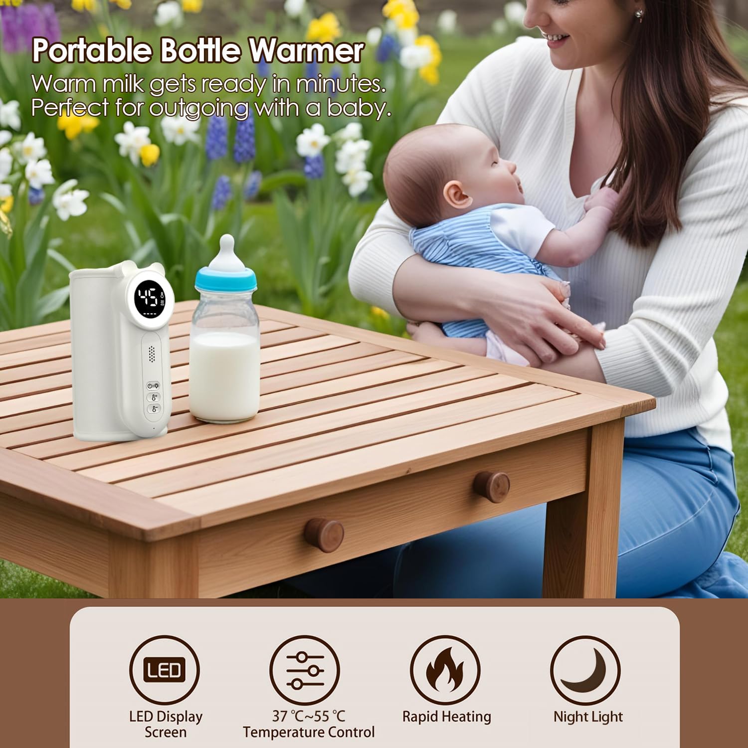 Cozytots Calentador de biberones para bebé, calentador de botellas Matchild para llevar, batería USB, termo con indicador de temperatura, bolsa de calor para biberones portátil, funda para biberones