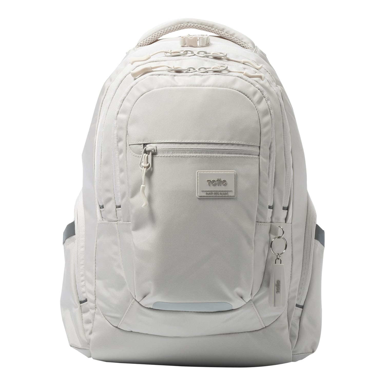 TOTTO Mochila para Ordenador Portátil 13 Pulgadas, Modelo Eufrates, Mochila Eco-Friendly, 6 Compartimentos, Cremallera para Candado, Bolsillos Botella, Espaldra Ergonómico, Color White Sand