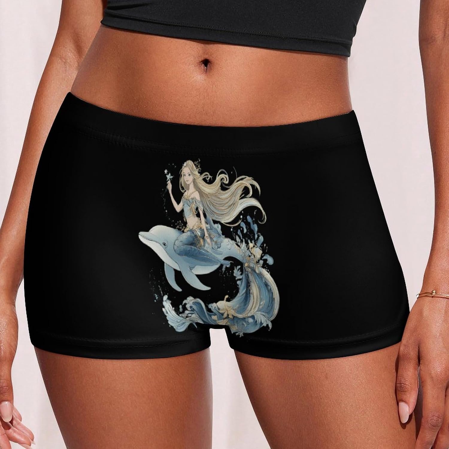 Mermaid1 Is Riding on Dolphin Funny Women's Boxer Briefs Breathable Underpants Trunks Stretch Underwear