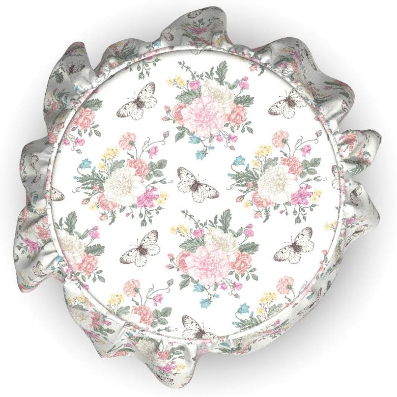 Lunarable Shabby Flora Ottoman Cover, Spring Flora and Fauna, 2 Piece Slipcover Set with Ruffle Skirt for Square Round Cube Footstool Decorative Home Accent, Standard Size, Pale Pink