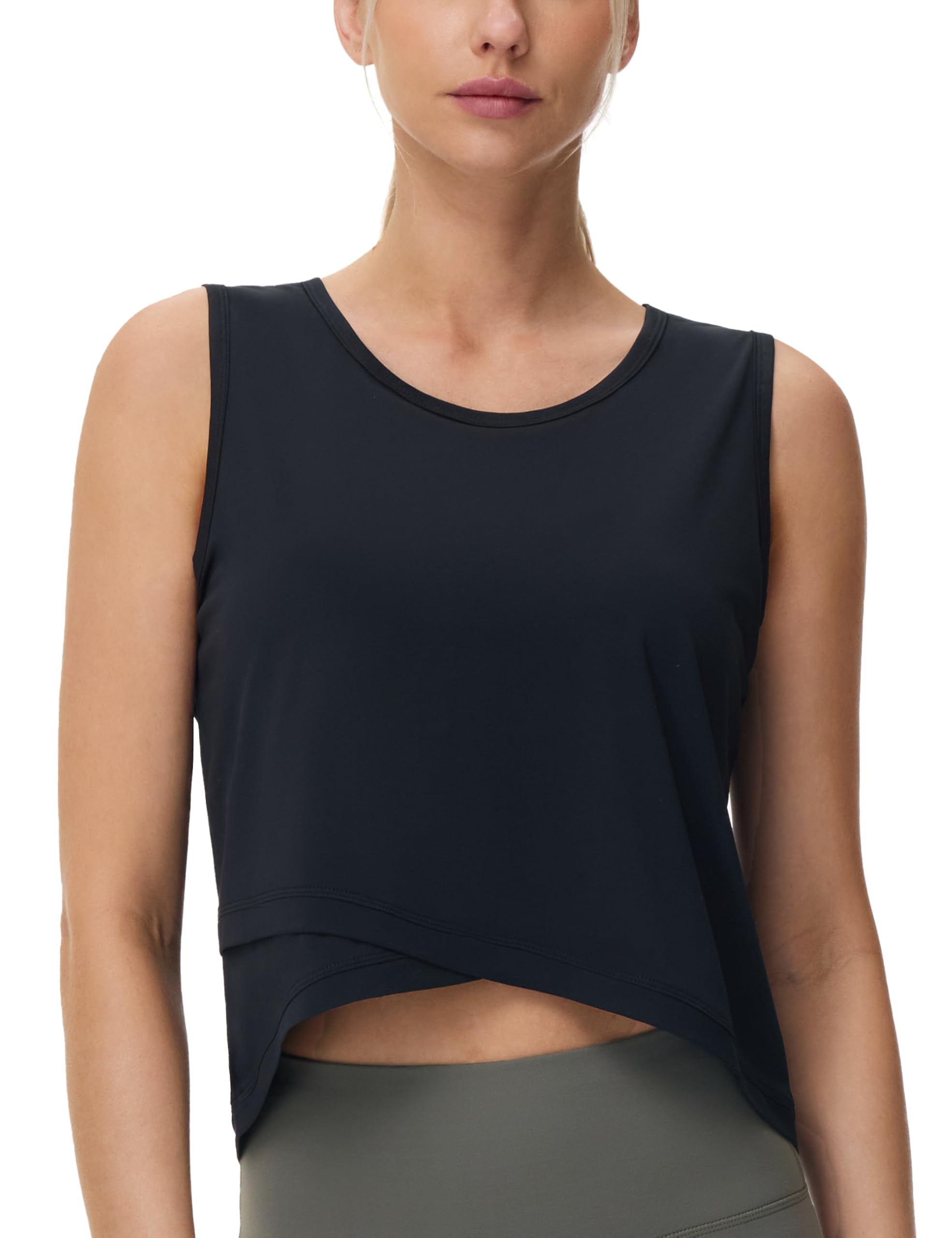 THE GYM PEOPLE Women's Workout Crop Tank Tops Sleeveless Cross Hem Loose Fit Athletic Yoga Shirts