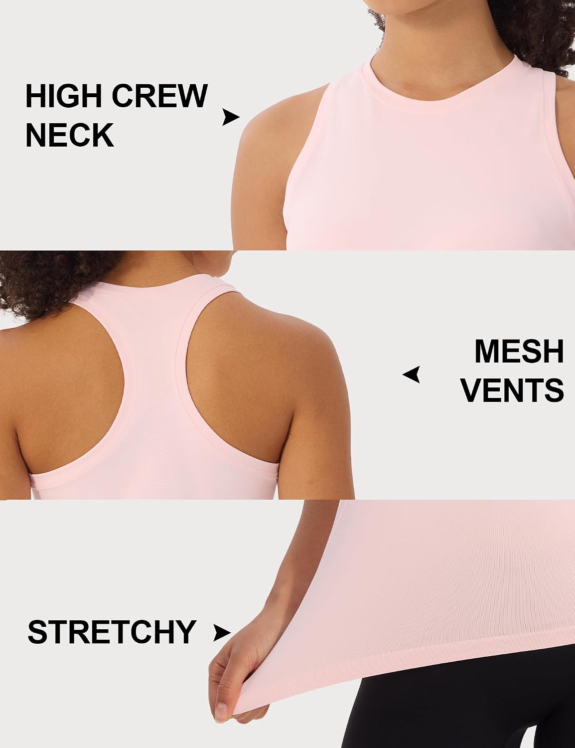 3 Pack Workout Tank Tops for Women Seamless Racerback Athletic Running Tops Crew Neck Sleeveless Gym Yoga Shirts