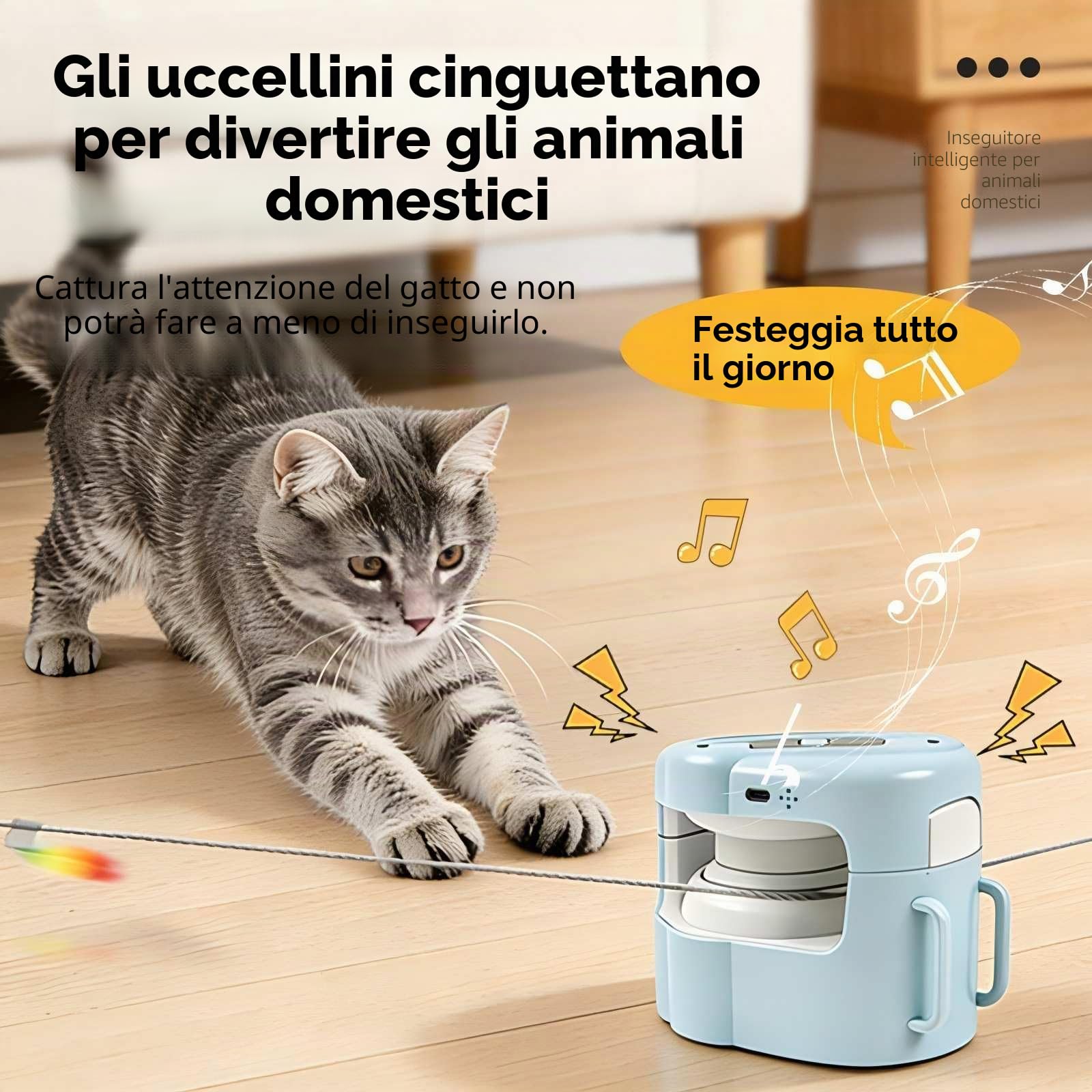 Giocattolo interattivo per gatti da interni, 3 velocità automatico/manuale, giocattolo per l'inseguimento del gatto, giocattolo per l'arricchimento e l'esercizio per gatti annoiati da