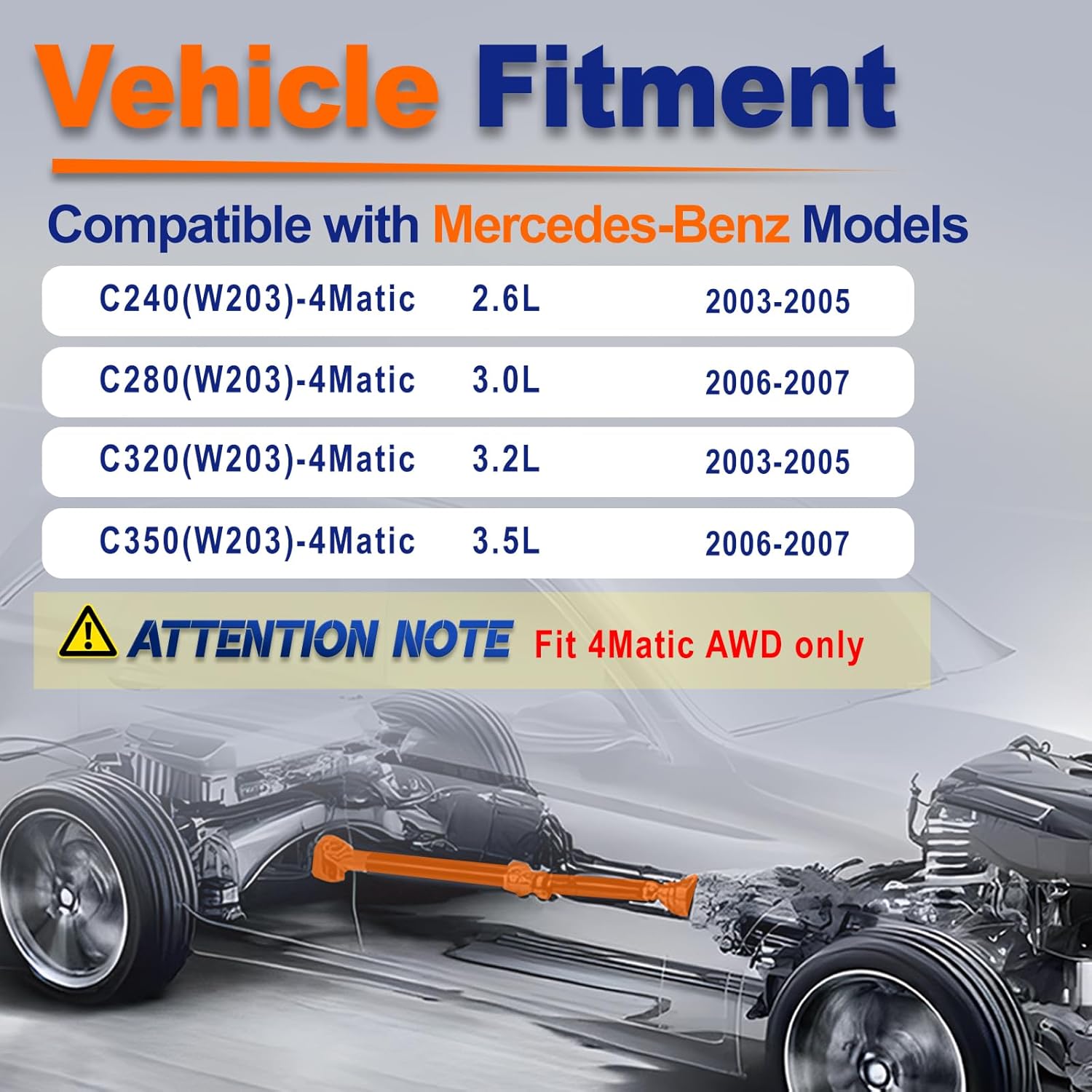 Front Drive Shaft Prop Shaft Driveshaft Assembly Fit for Mercedes-Benz W203, C240 C280 C320 C350, Replace# 936-330, 65-7041