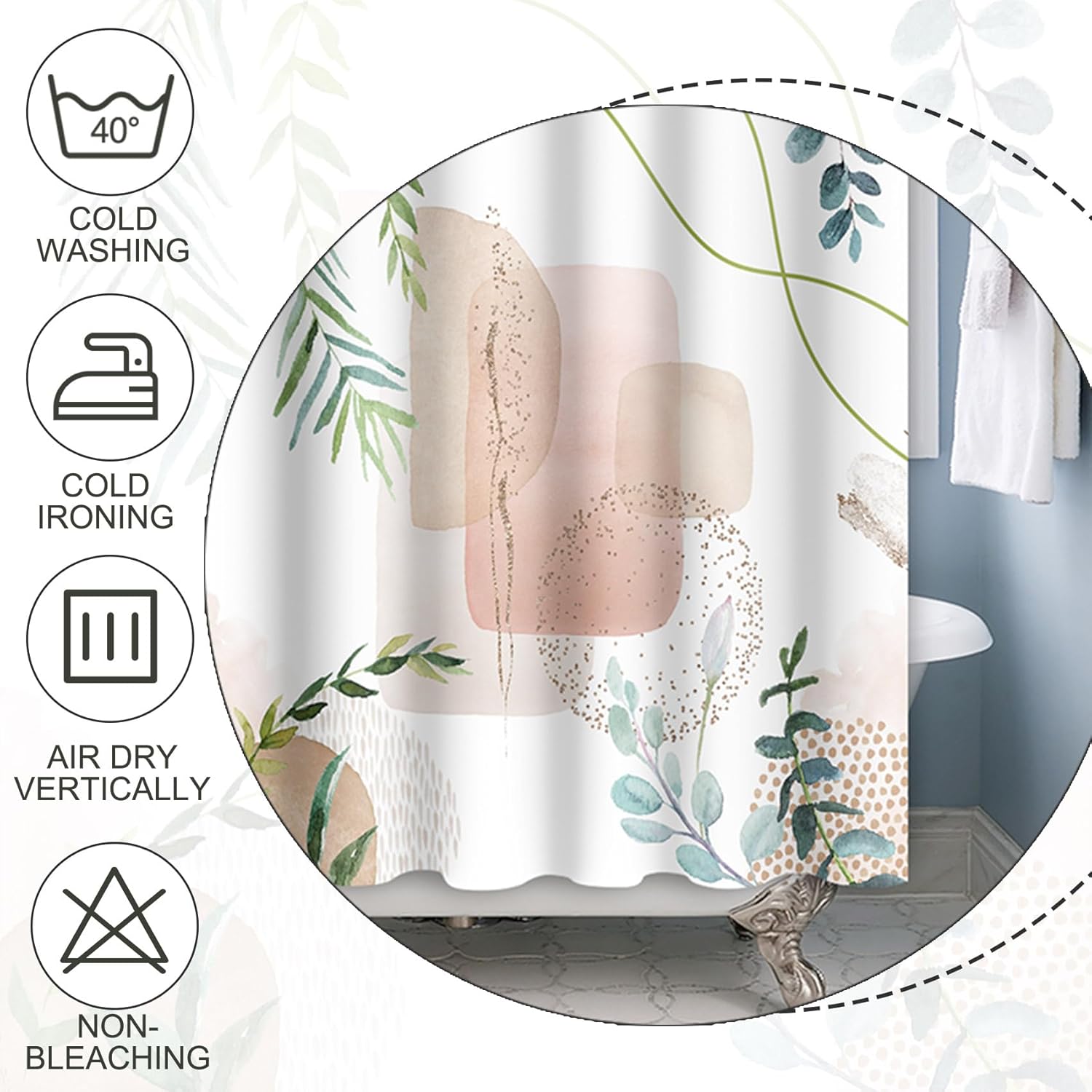 Baocicoo Minimalist Leaves Shower Curtain Modern Abstract Geometric Botanical Shower Curtain for Bathroom Family Camping Hostel Bath Accessories Polyester Shower Curtains with Hooks 72x84 Inches