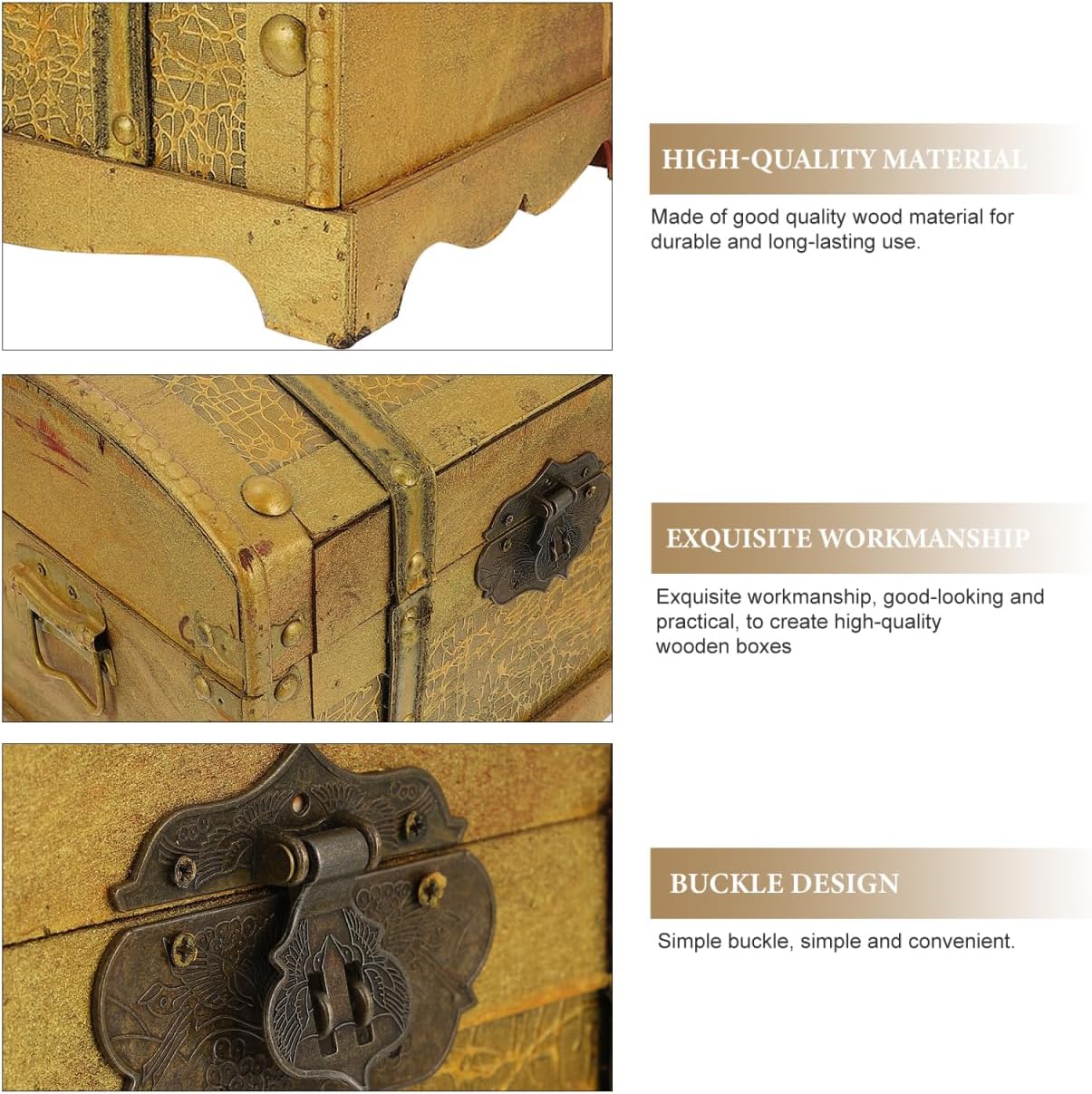 PRETYZOOM Vintage Wooden Pirate Treasure Chest Box with Lock Retro Decorative Storage Box for Jewelry Trinkets and Collectibles Antique Design for Home Decor