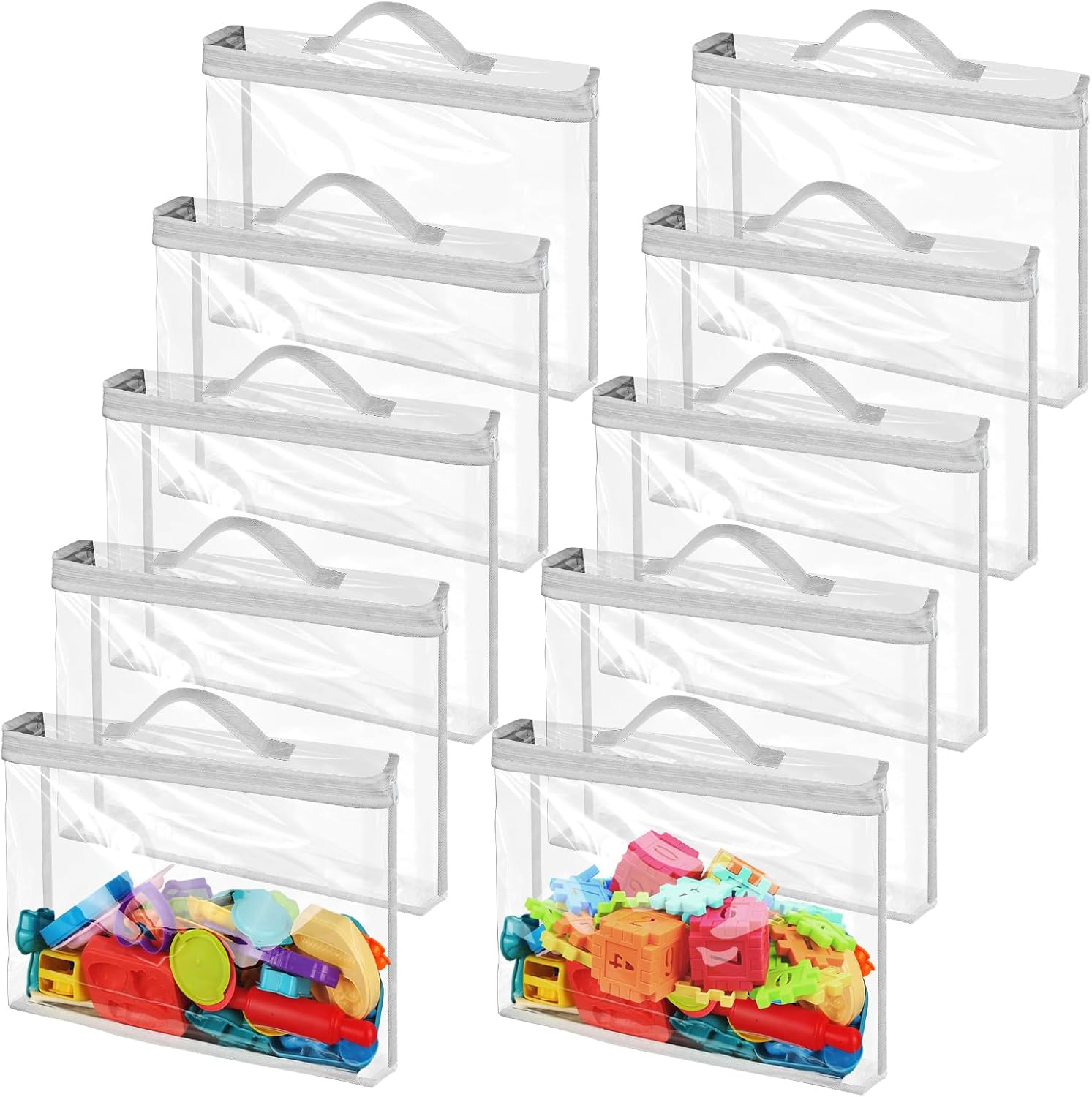10 dużych toreb do przechowywania zabawek z PCW z zamkiem błyskawicznym, 33 x 31 x 8 cm, wodoodporny i wielokrotnego użytku organizer do przechowywania zabawek