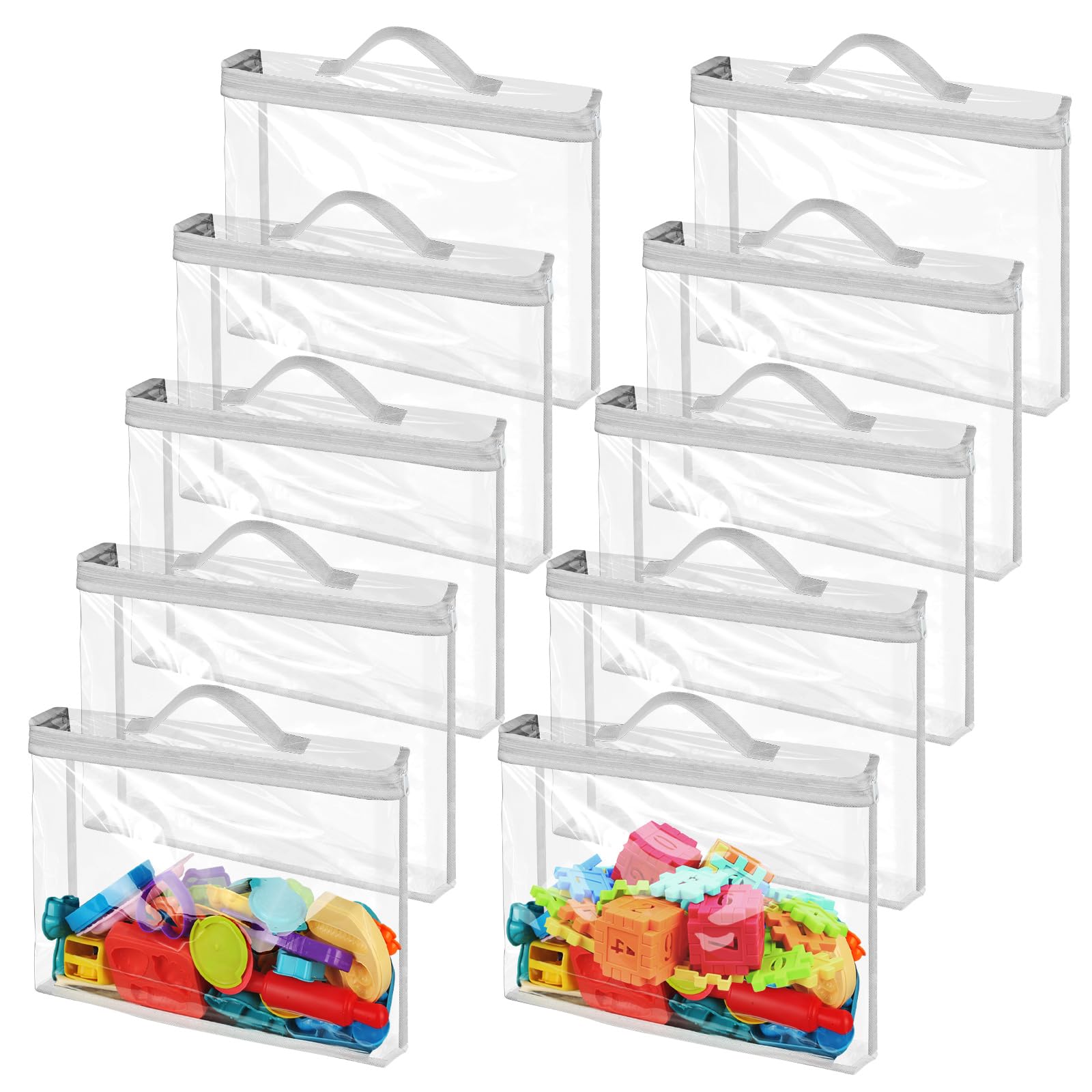 10 sacchetti grandi in PVC con cerniera, 33 x 31 x 8 cm, impermeabili e riutilizzabili