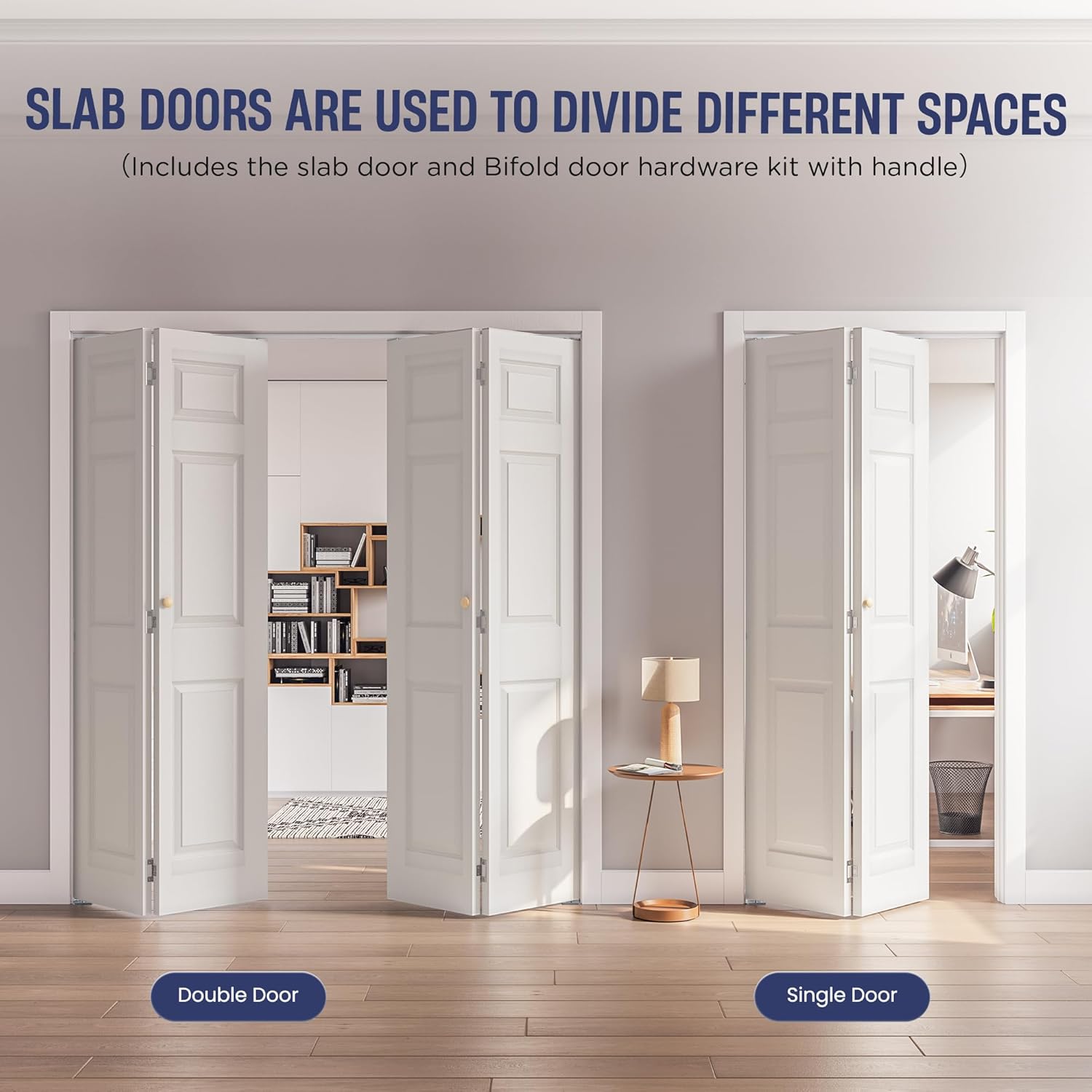 48 x 80 in Double Paneled Manufactured Wood Primed Bi-Fold Door with Hardware Kit