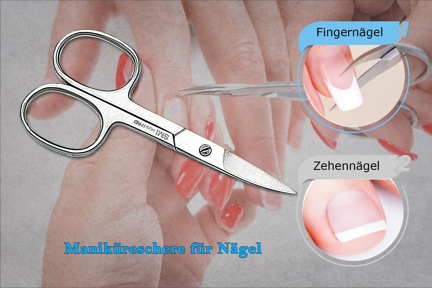 SMI Ciseaux à Ongles Gaucher 9,5 cm – Ciseaux Cuticules – Pour Ongles Doigts Orteils Incarnés et Durs – Ciseaux Manucure Pédicure Précision Acier Inoxydable – Avec Étui
