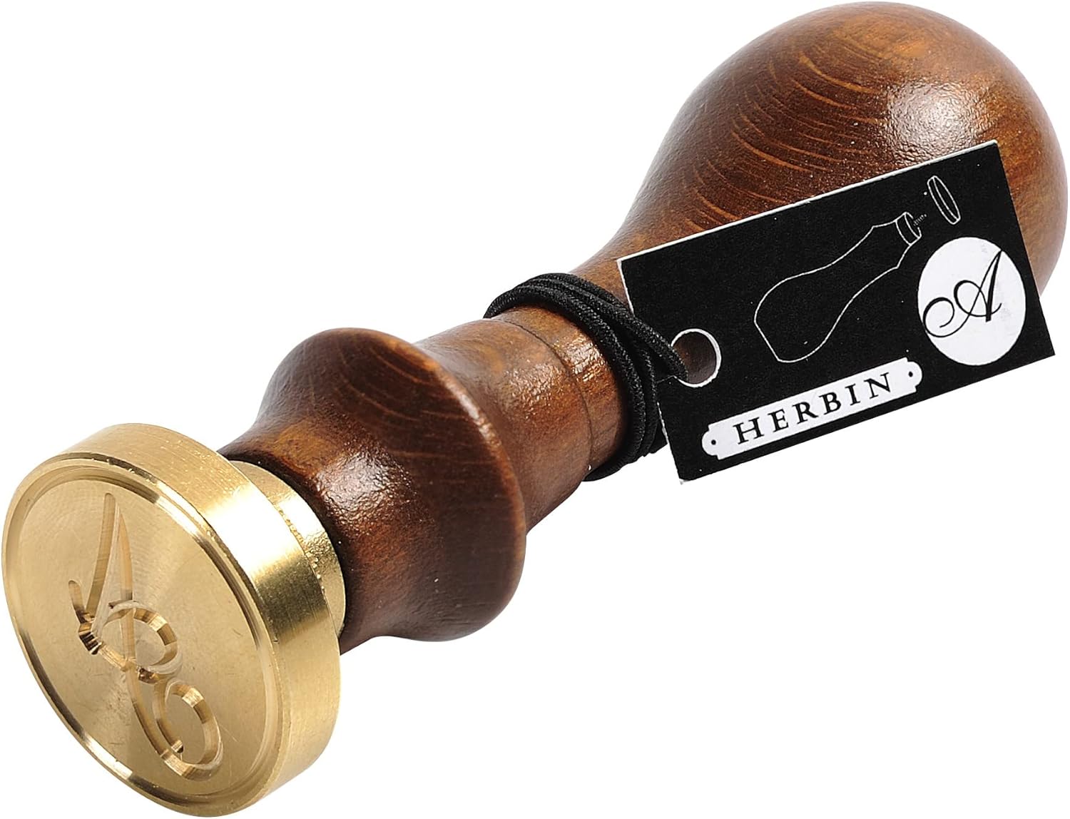 Herbin Brass Seal for Wax - Script Old Style Alphabet w/Wood Handle - Initial Letter"M"