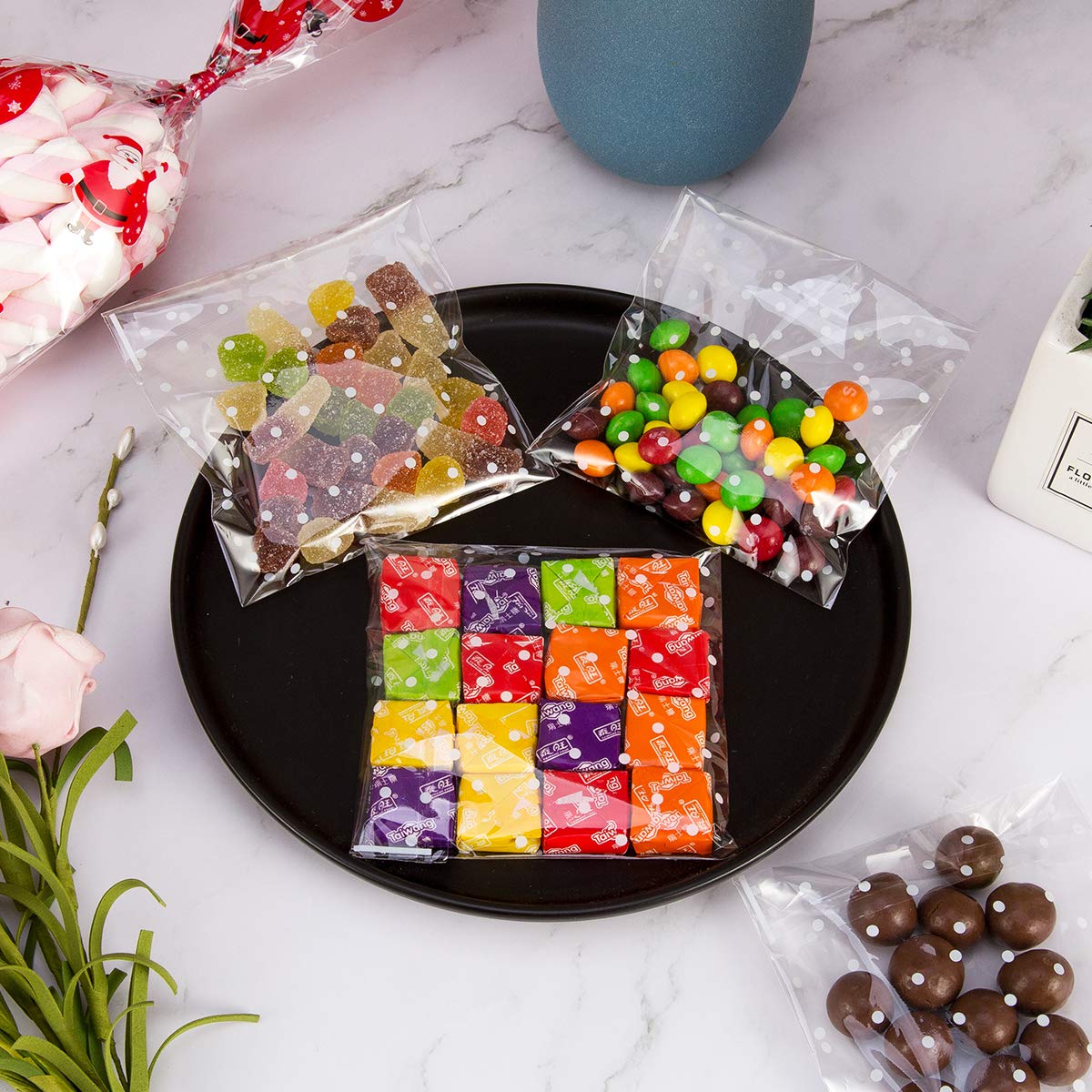 100 pezzi trasparenti punto caramelle biscotti sacchetto regalo autoadesivo buste regali di compleanno di nozze sacchetti di imballaggio biscotti cottura fai da te  15