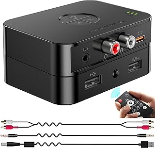 Bluetooth 6.0 Receiver for Home Stereo, Bluetooth Audio Adapter for HiFi Music Streaming, Wired Speakers, USB Flash, with AUX 3.5mm/RCA, Dual Link, 32 ftLong Range, Low Latency and HD Audio