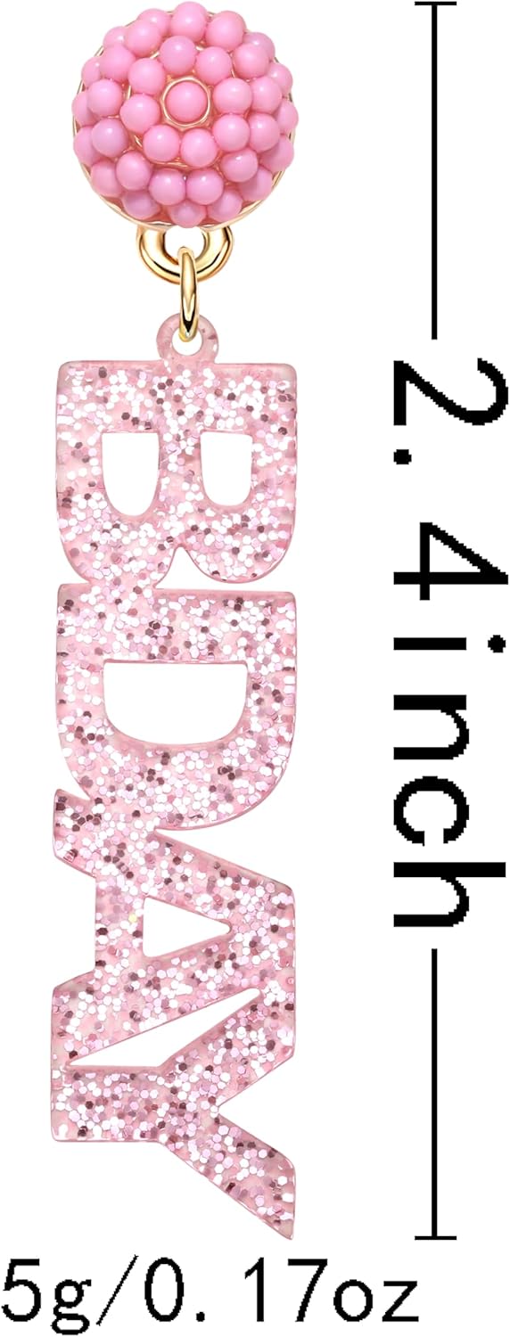 Beaded Glitter BDAY Letter Dangle Earrings - Acrylic Happy Birthday Earrings for Women's Birthday & Holiday Parties - Image 7