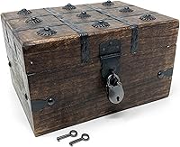 Vista 12 de Nautical Cove - Cofre del tesoro de madera con cerradura de hierro antigua y llave de esqueleto (XS, 5 x 3 x 2) - Almacenamiento y decoración