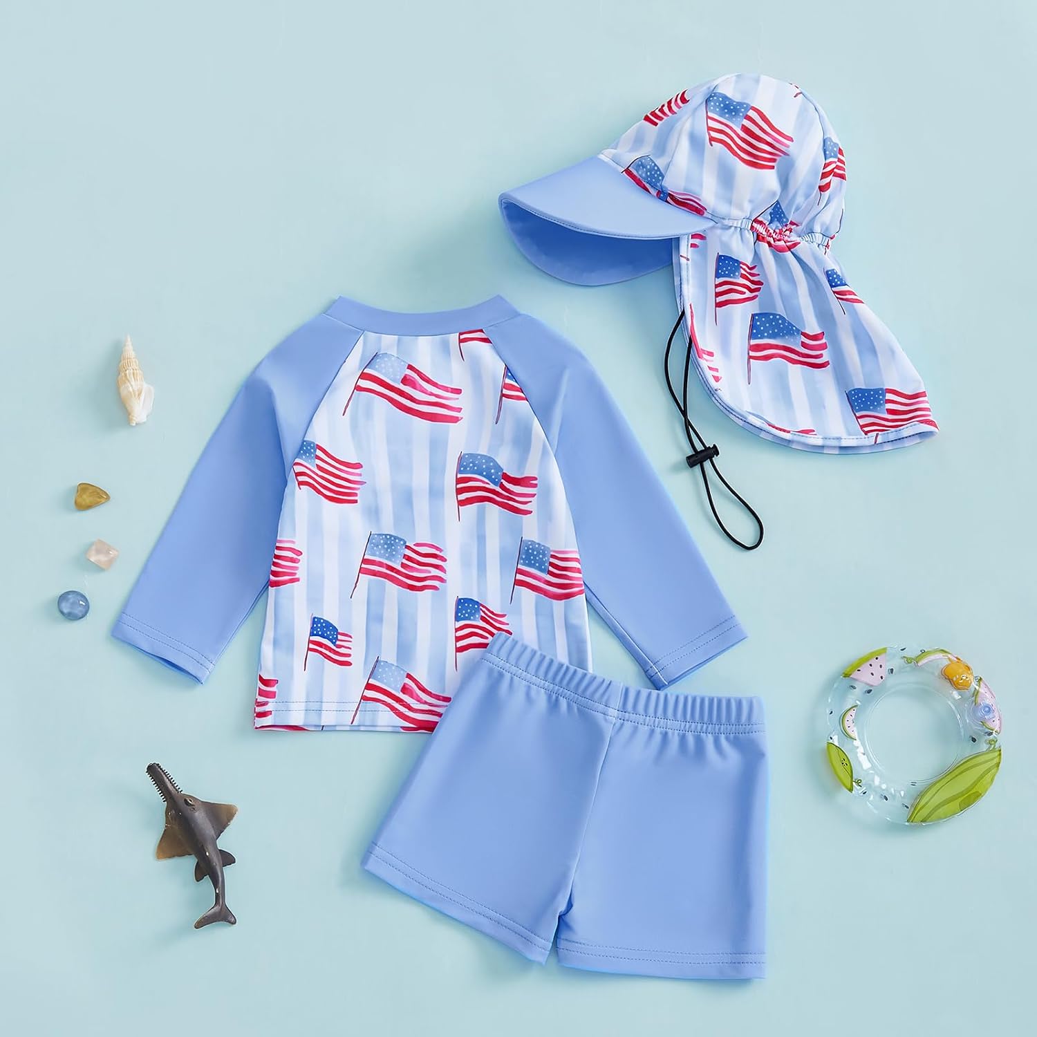 WASAIGOOD Infant Baby Swimsuit Boy Dinosaur Bathing Suit Toddler Swim Trunks and Rash Guard for Boys Swim Set Summer Sun Hat