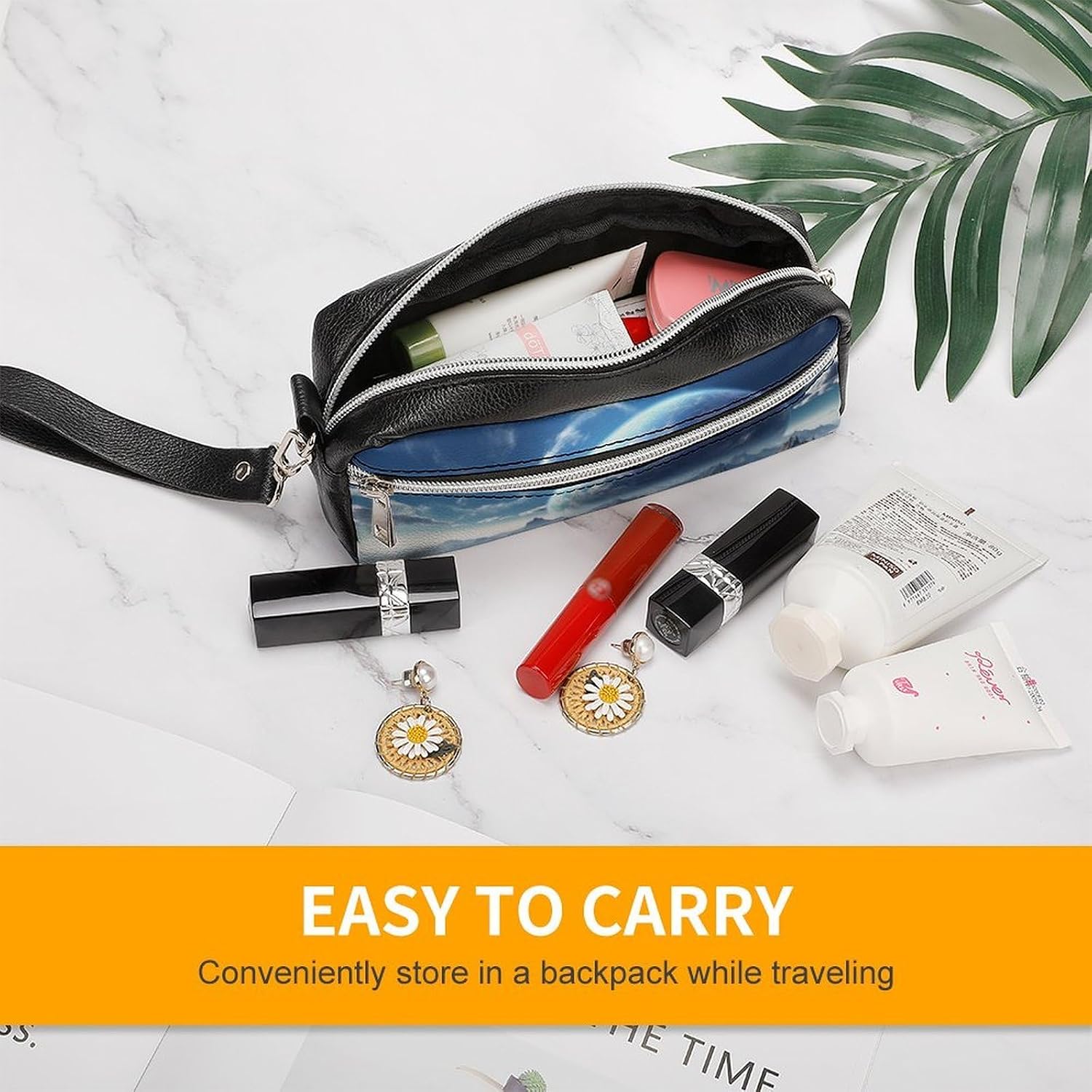 Makeup Bag for Women Travel Toiletry Pouch Portable Pencil Case with Zipper image 5