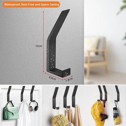 Miniatura 3 de KYOEON Perchero para colgar en la pared, paquete de 2 ganchos negros para toallas de baño, para cocina, puerta, gabinete, baño, vestíbulos, pasillos