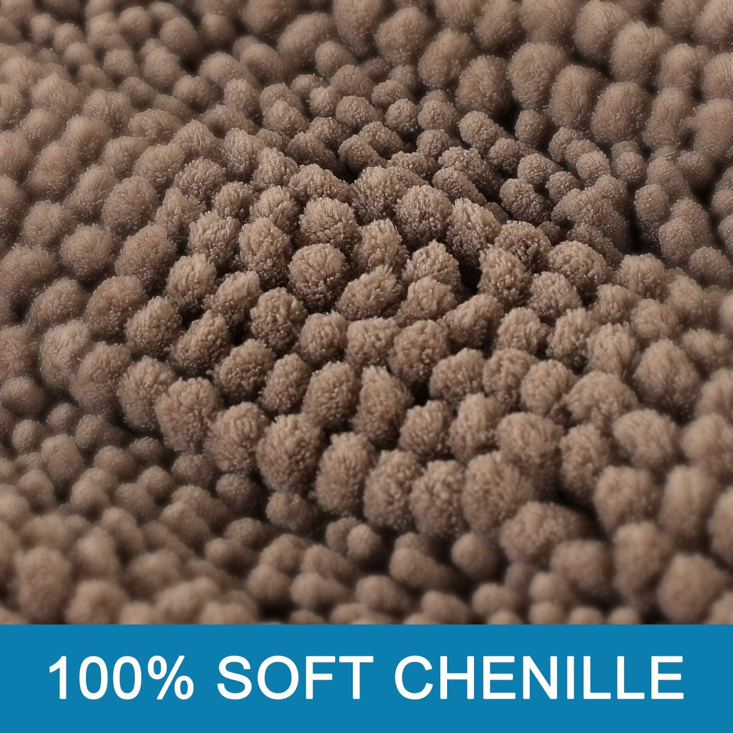 Tapis de bain antidérapant en chenille à poils longs pour chambre à coucher et salle de bain Taupe Marron 150 x 50 cm Accessoire de bain doux