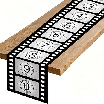Film Strip Reel Night Movie Table Runner Polyester Fabric | Kitchen Dining Table Decoration for Home Party Decoration, 13x72 Inch