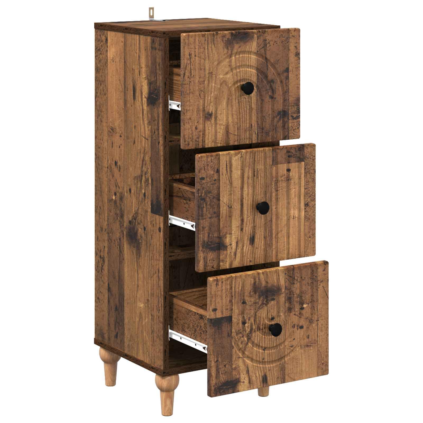 Cassettiera in legno anticato, 33 x 34,5 x 90 cm, con 3 cassetti, versatile armadio portaoggetti per casa, ufficio, cantina e officina, pratica soluzione di ordine