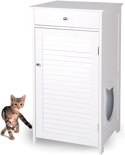 WONDERMAKE® Armario para gatos grande alto de madera con cajón y puerta cerrada, diseño de casa de gatos
