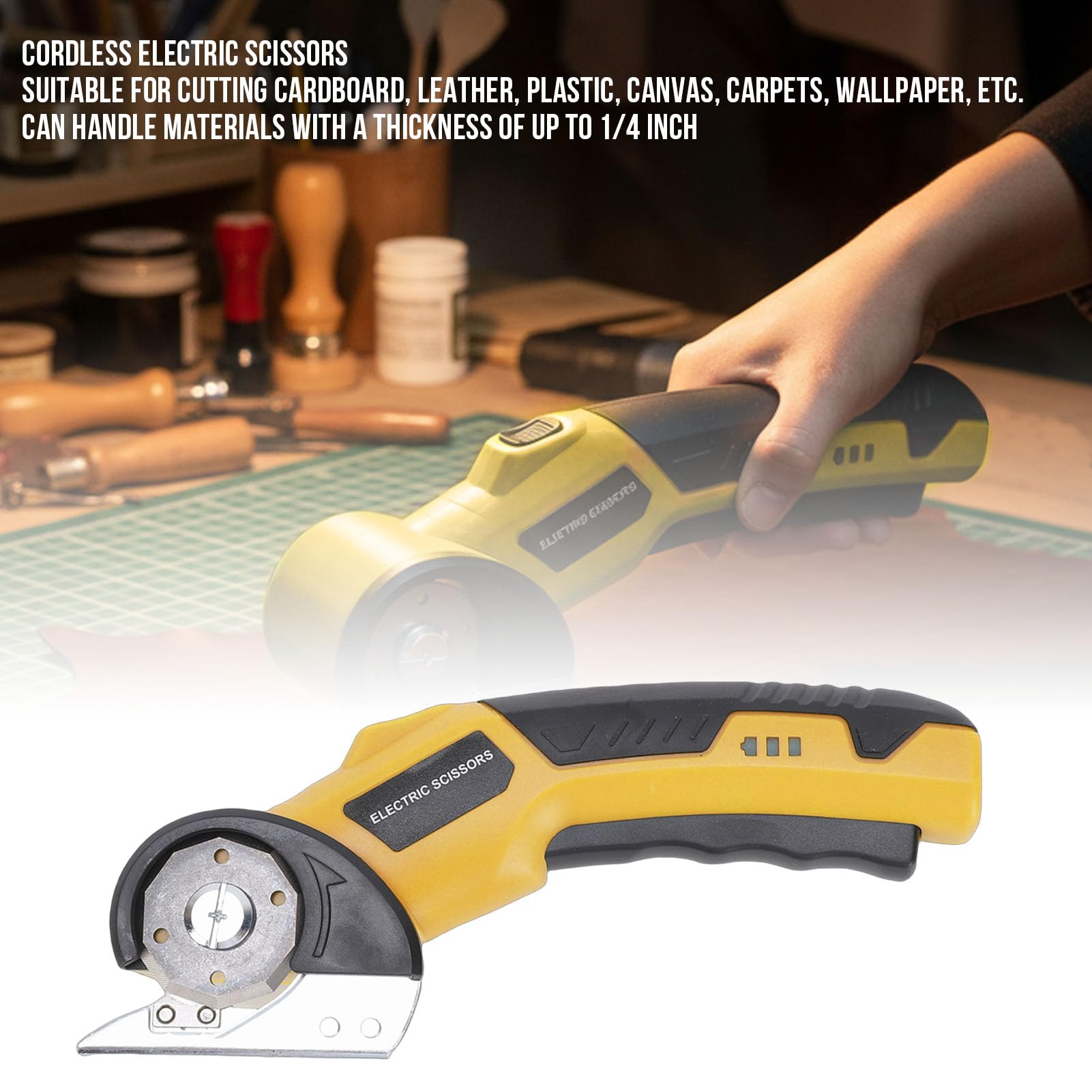 carton électrique Rechargeable, Boîte Portable avec Lumière LED pour Couper le Papier Peint 1/4 (Jaune)