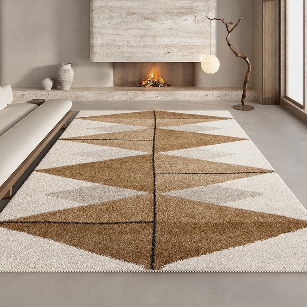 Beige Brown Geometric Carpet Minimalist Cream Style Rug Huge Living Room Carpets Comfortable Soft Bedroom Rugs,YHT015,2,E,160x230cm