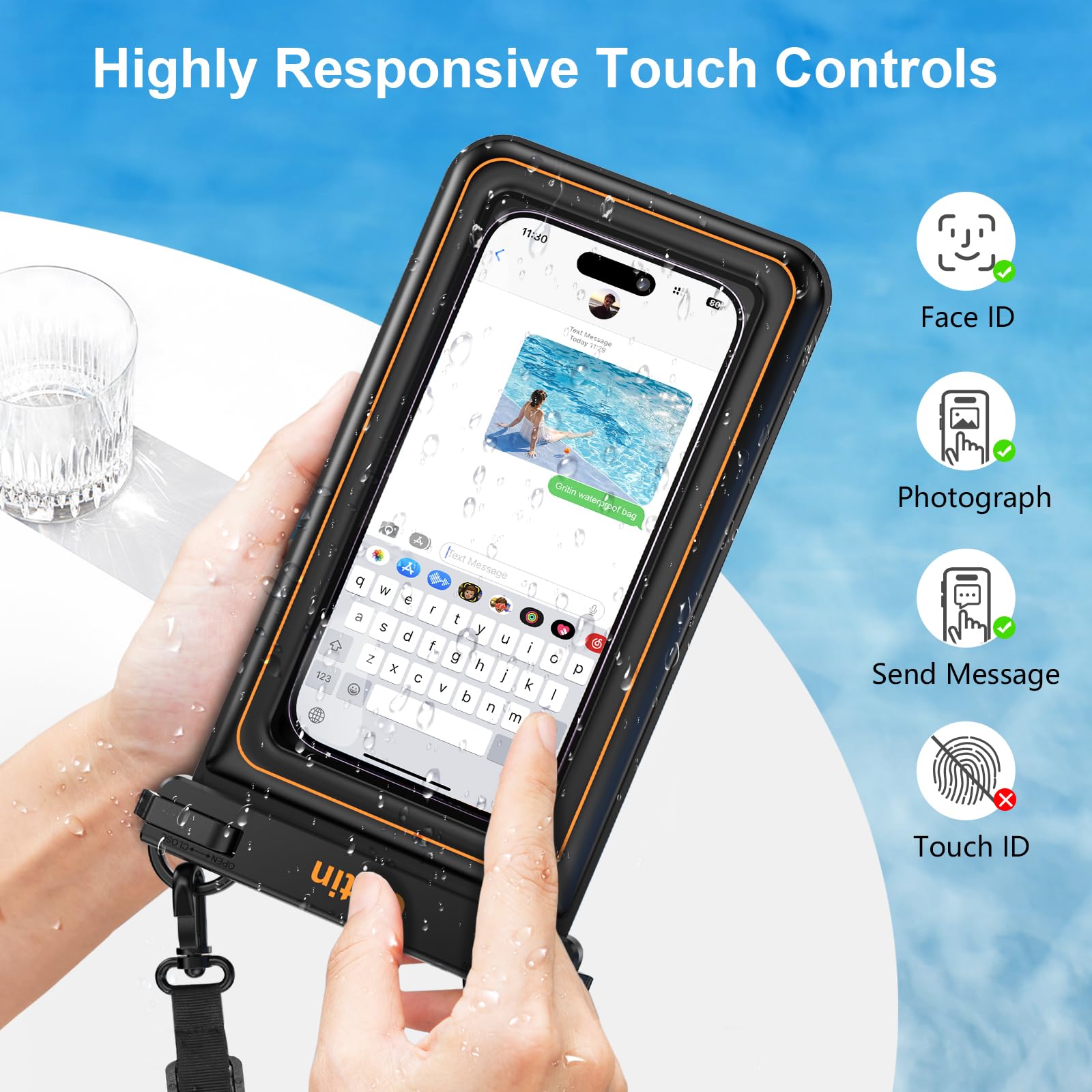 Gritin Custodia Impermeabile Smartphone, Universale IP68 Galleggiante Cover Subacquea Custodia Subacquea Smartphone Compatibile con iPhone 15 Pro Max/15 Pro/15/14/13/12,Galaxy, Mate, Fino a 7.2"
