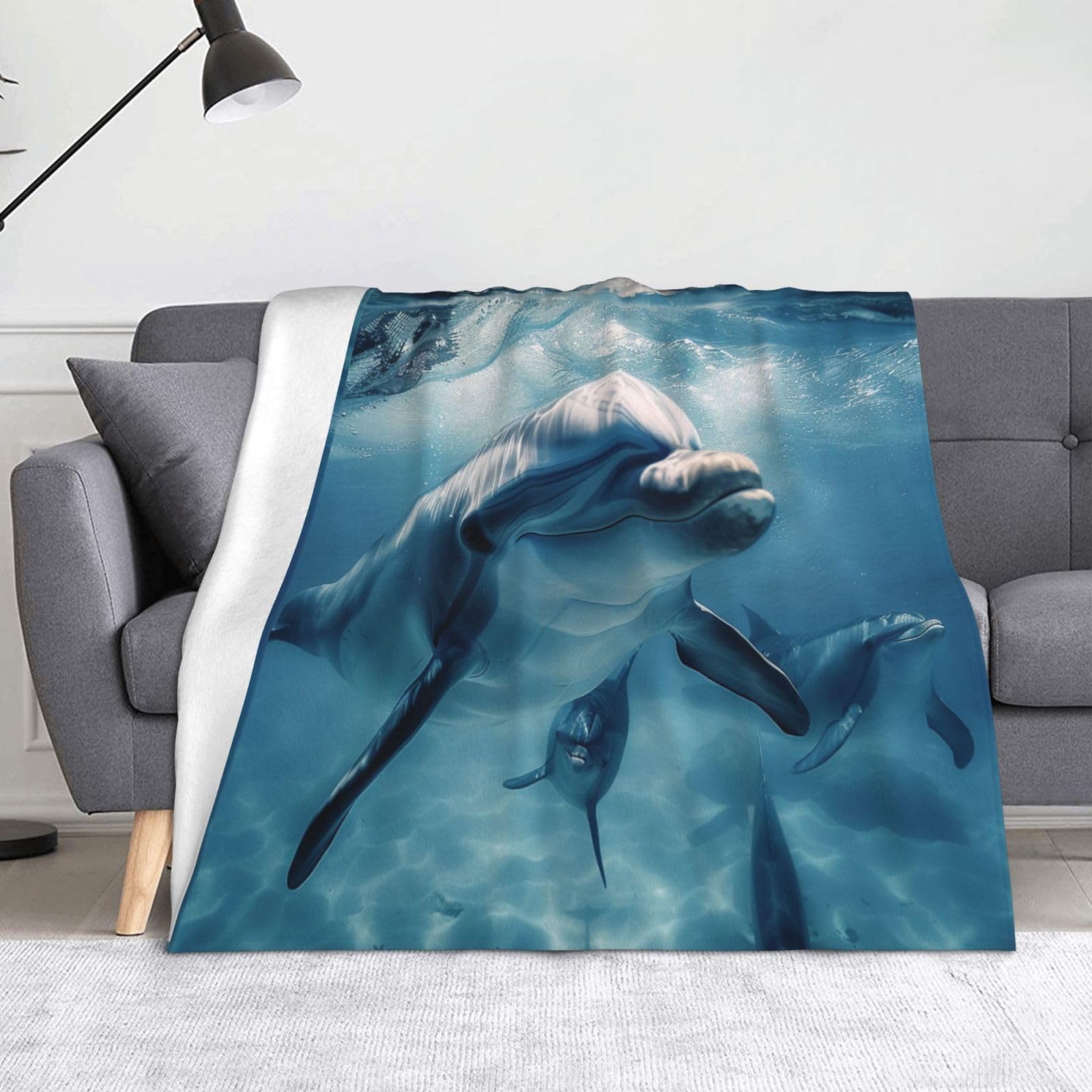 Couverture dauphin en flanelle 150x130 cm pour lit et canapé