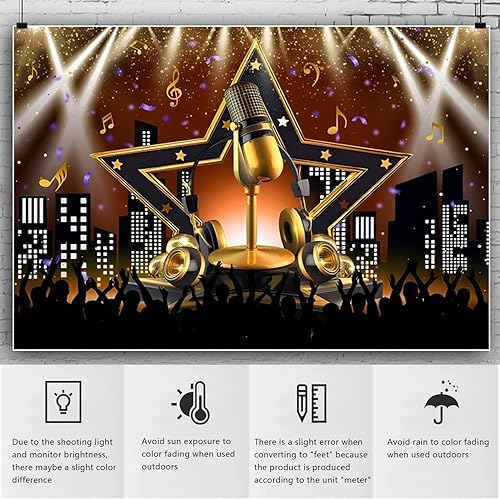 Miniatura 6 de YongFoto Telón de fondo de karaoke para espectáculo nocturno, 7 x 5 pies, fondo de fotografía, rock hip hop, micrófono, espectáculo en vivo, tema de