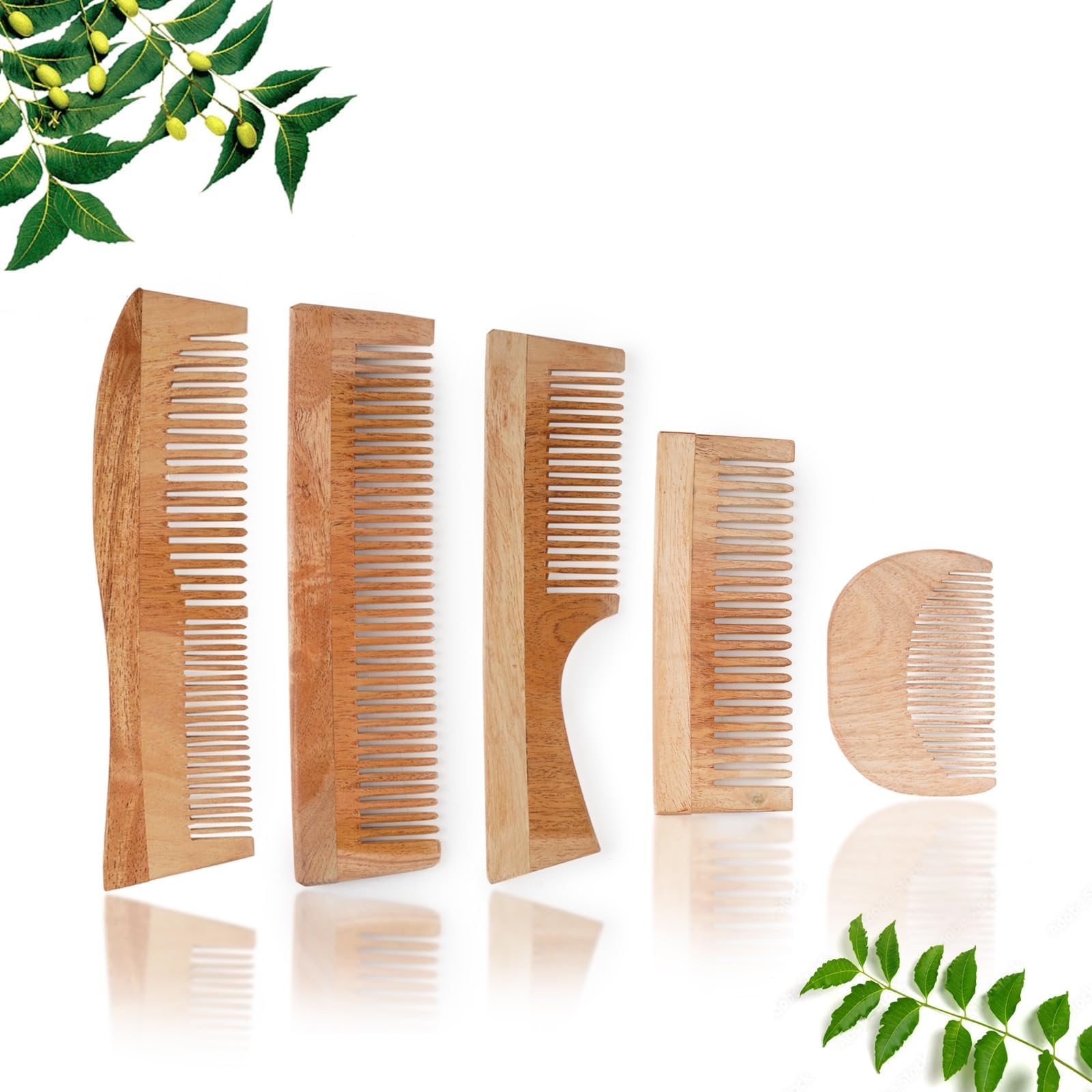 INSIME Neem Wooden Comb set | Hair comb set combo for Women & Men hair styling | Premium Kachi Neem wood Comb Kangi hair comb set for women | women hair growth comb set (Set of 5)