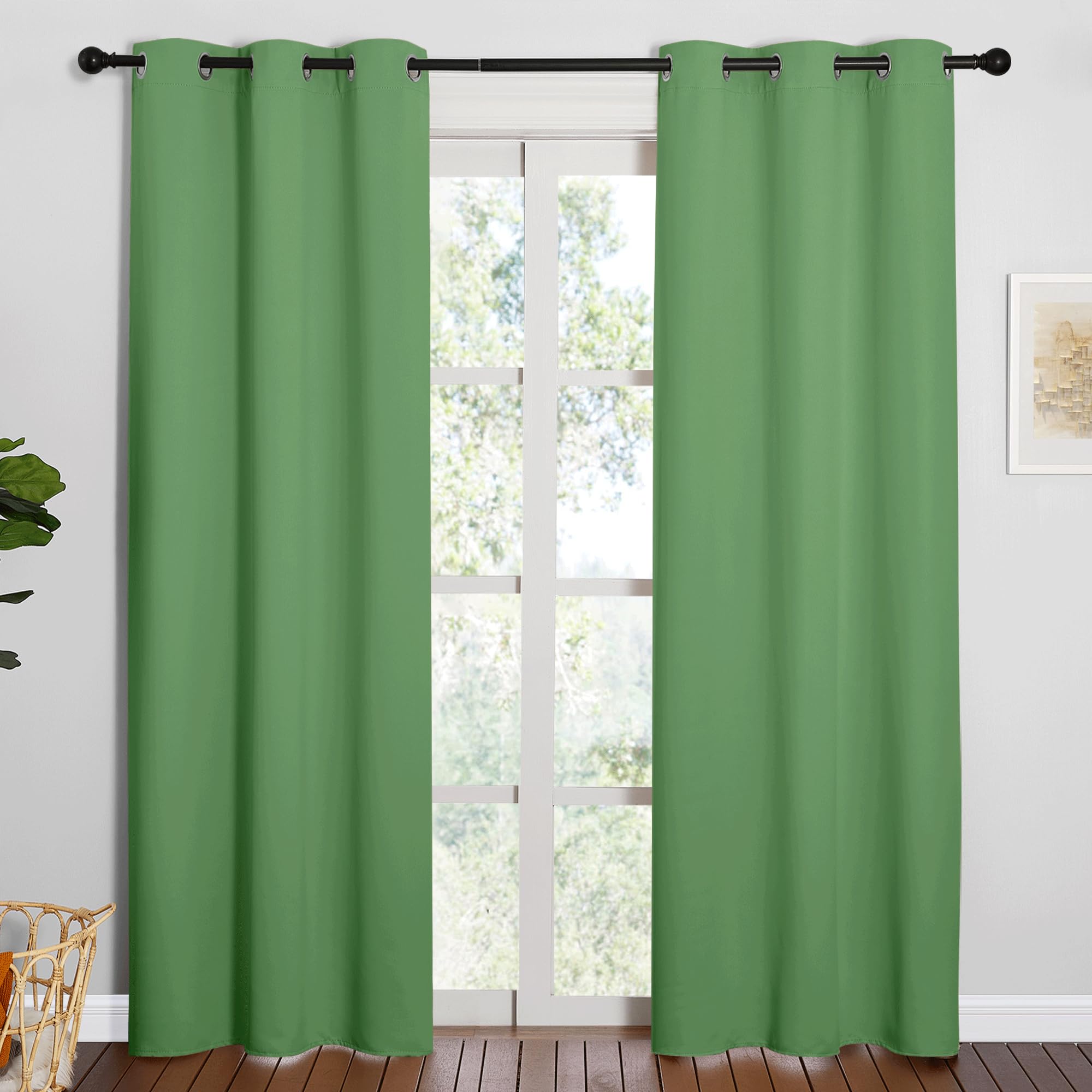 NICETOWN Froest Green Blackout Curtains 84 inches Length for Dining Room, 2 Panels, 34" Wide, Thermal Insulated Long Drapes for Window